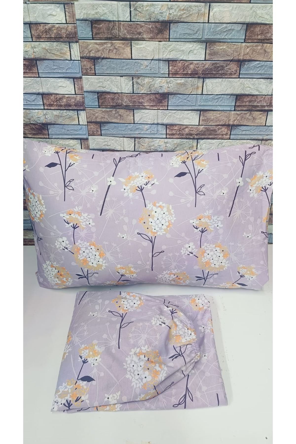 Tek Kişilik Pamuklu Ranforce Kumaş Lastikli Çarşaf Takımı Papatya Lila