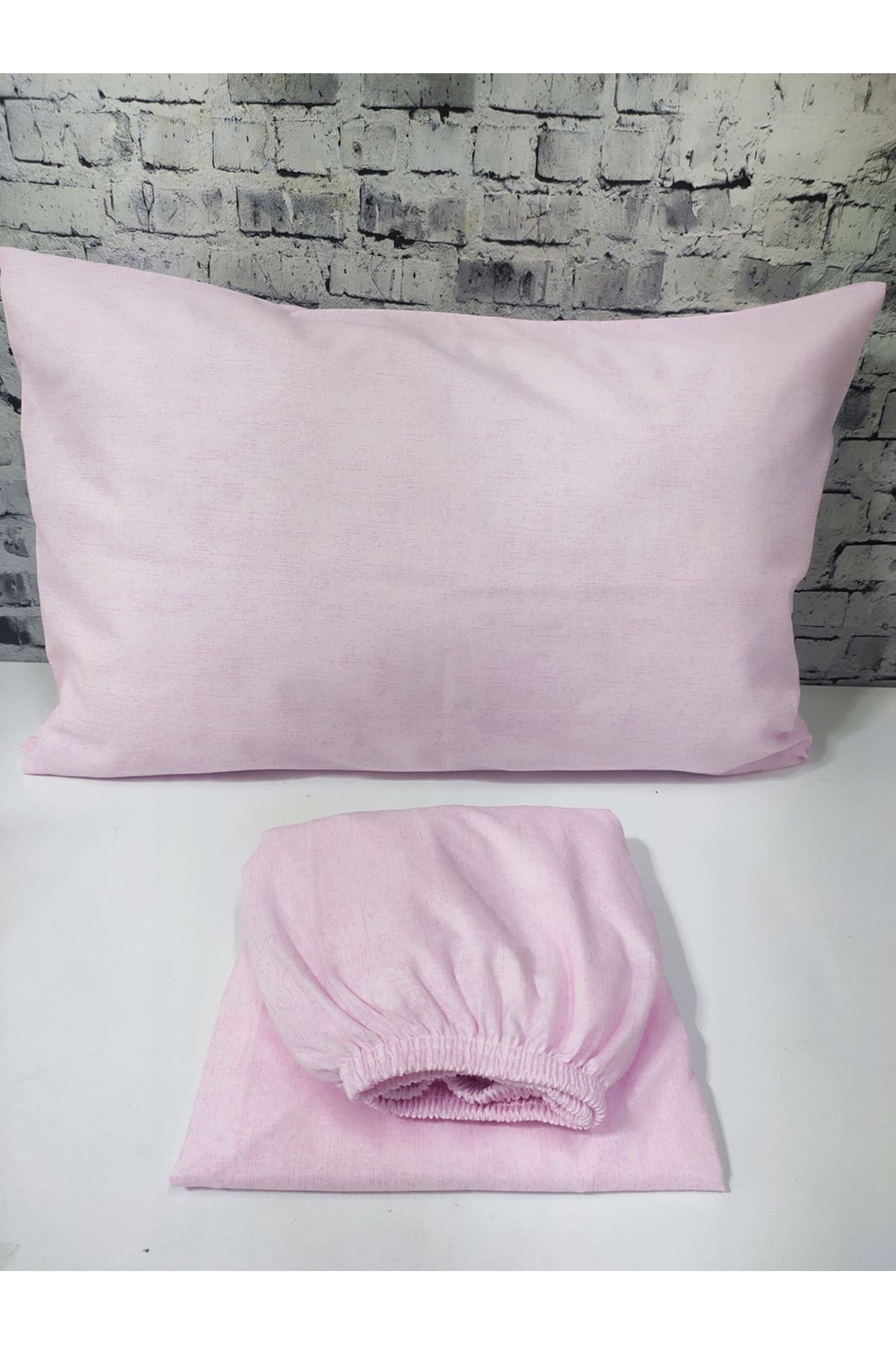 Pamuklu Tek Kişilik Düz Renk Lastikli Çarşaf Takımı PEMBE