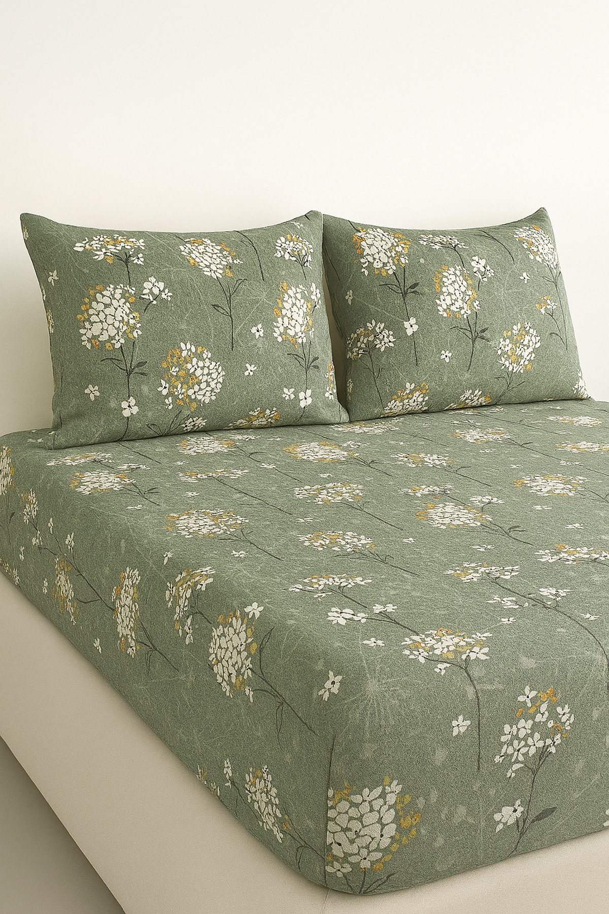 Çift Kişilik Pamuklu Ranforce Kumaş Lastikli Çarşaf Takımı Papatya Yeşil