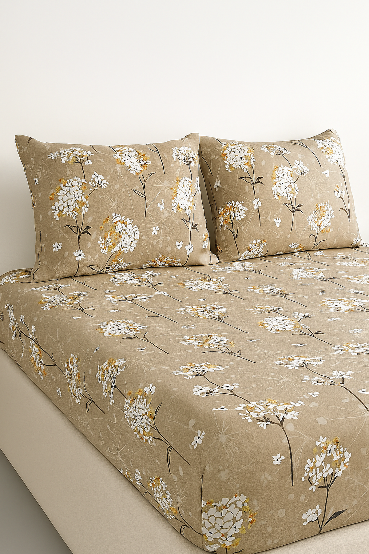 Çift Kişilik Pamuklu Ranforce Kumaş Lastikli Çarşaf Takımı Papatya Somon