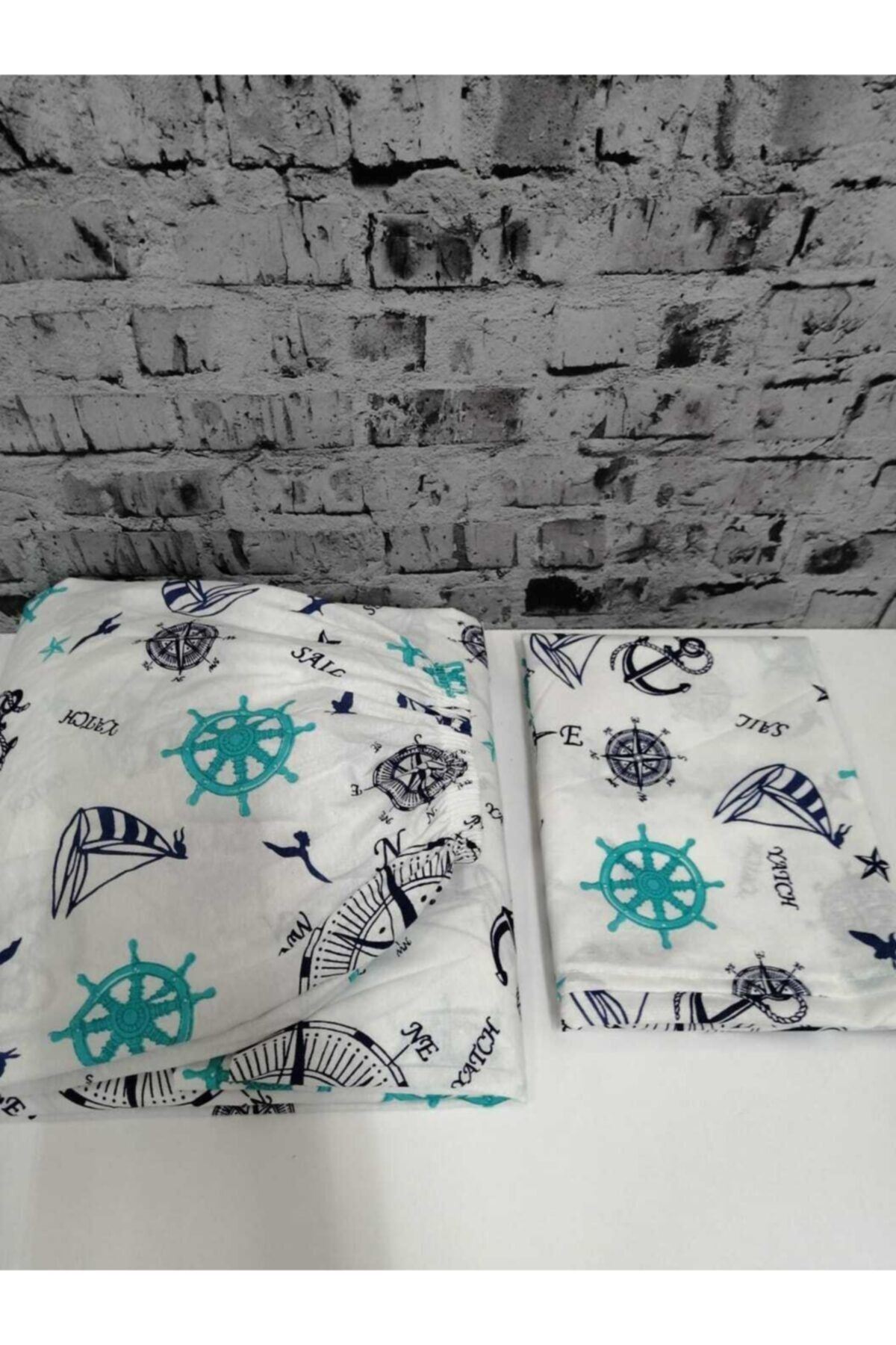 Tek Kişilik Ranforce Kumaş Lastikli Çarşaf + 1 Ad. Kapaklı Yastık Kılıfı Denizci Mavi