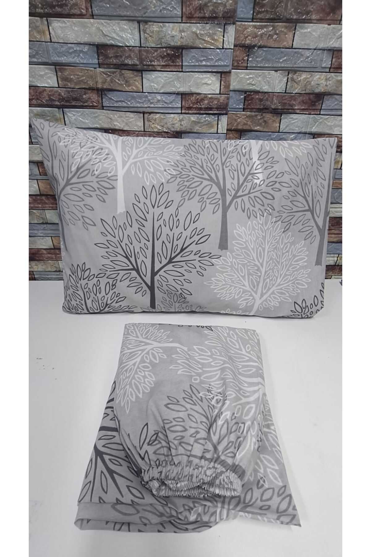 TEK KİŞİLİK PAMUKLU LASTİKLİ ÇARŞAF TAKIMI 100X200 & 120X200 YENİ GRİ AĞAÇ