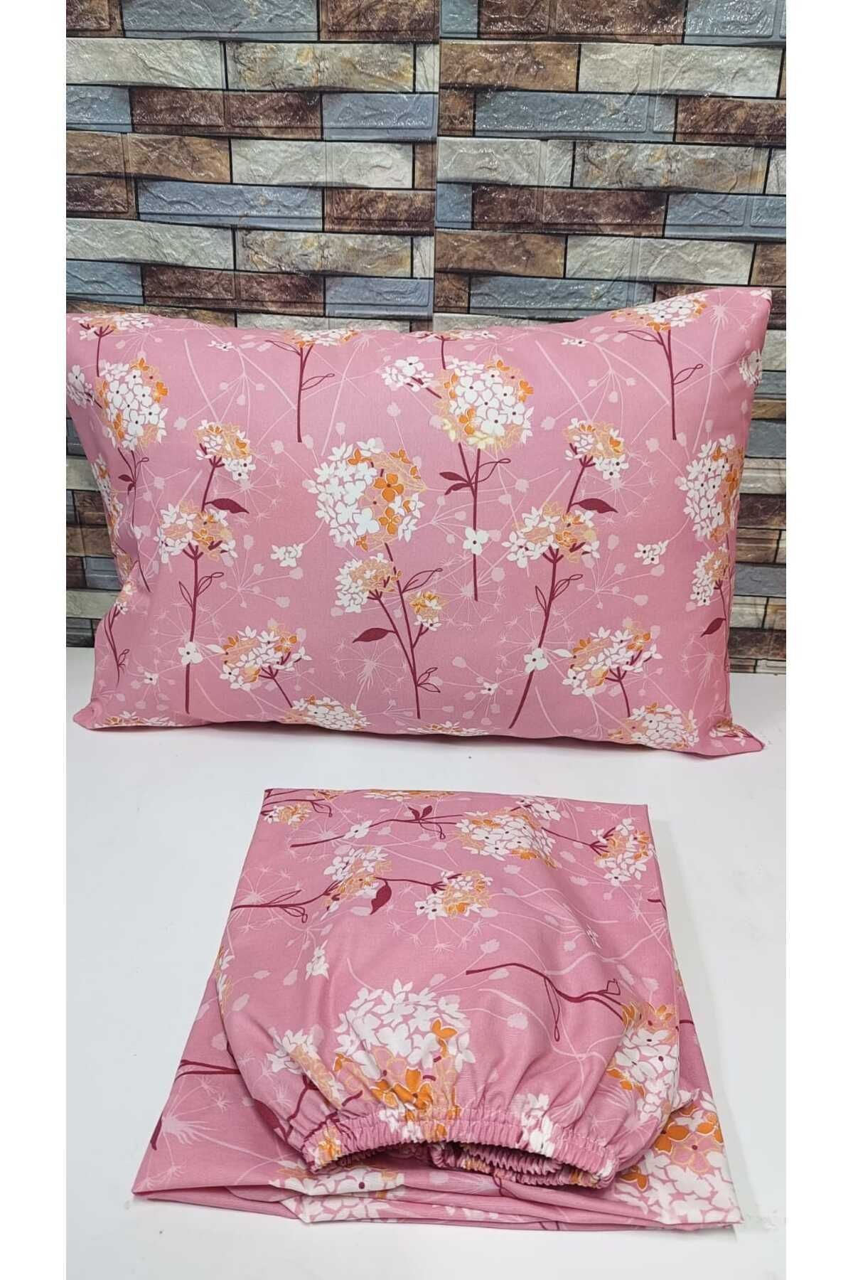 Çift Kişilik Pamuklu Ranforce Kumaş Lastikli Çarşaf Takımı Papatya Pembe