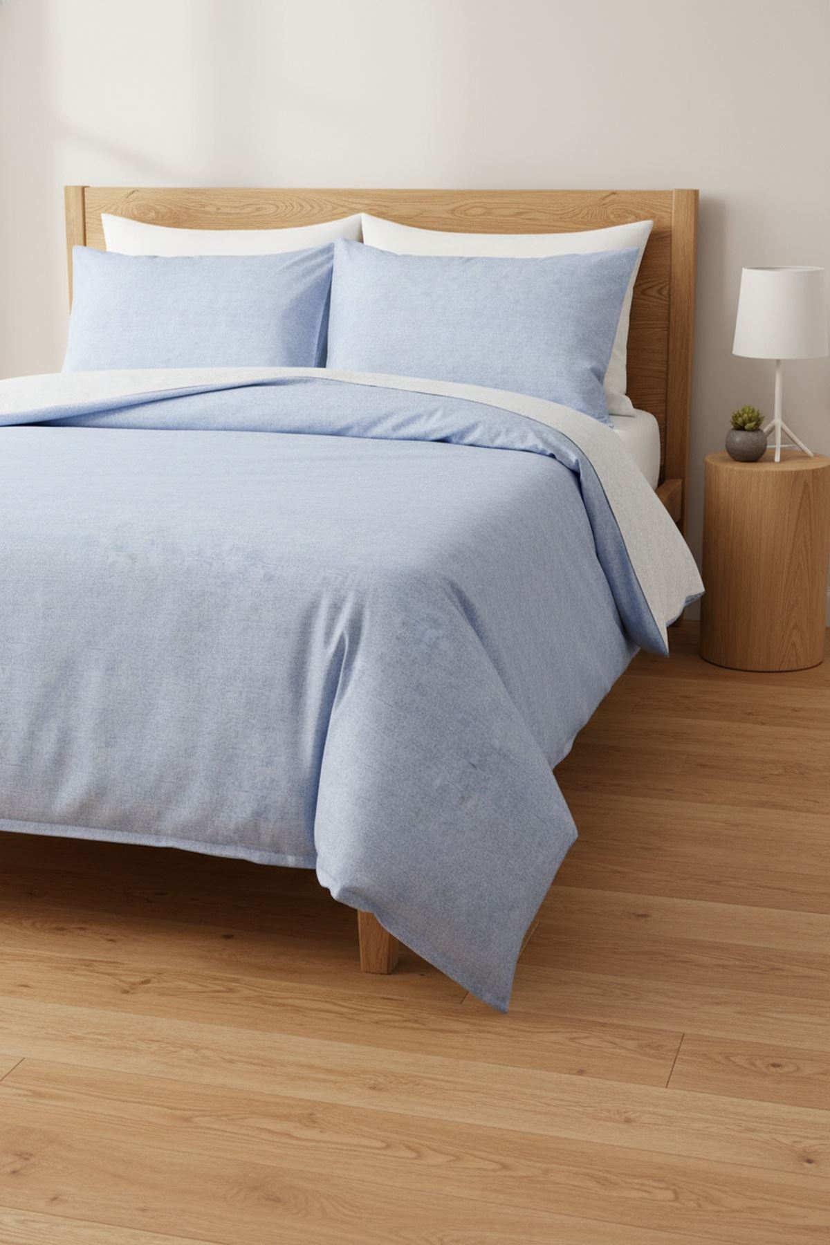 Düz Renk Pamuklu Kumaş Çift Kişilik Nevresim Takımı ( Lastikli Çarşaf ) MAVİ