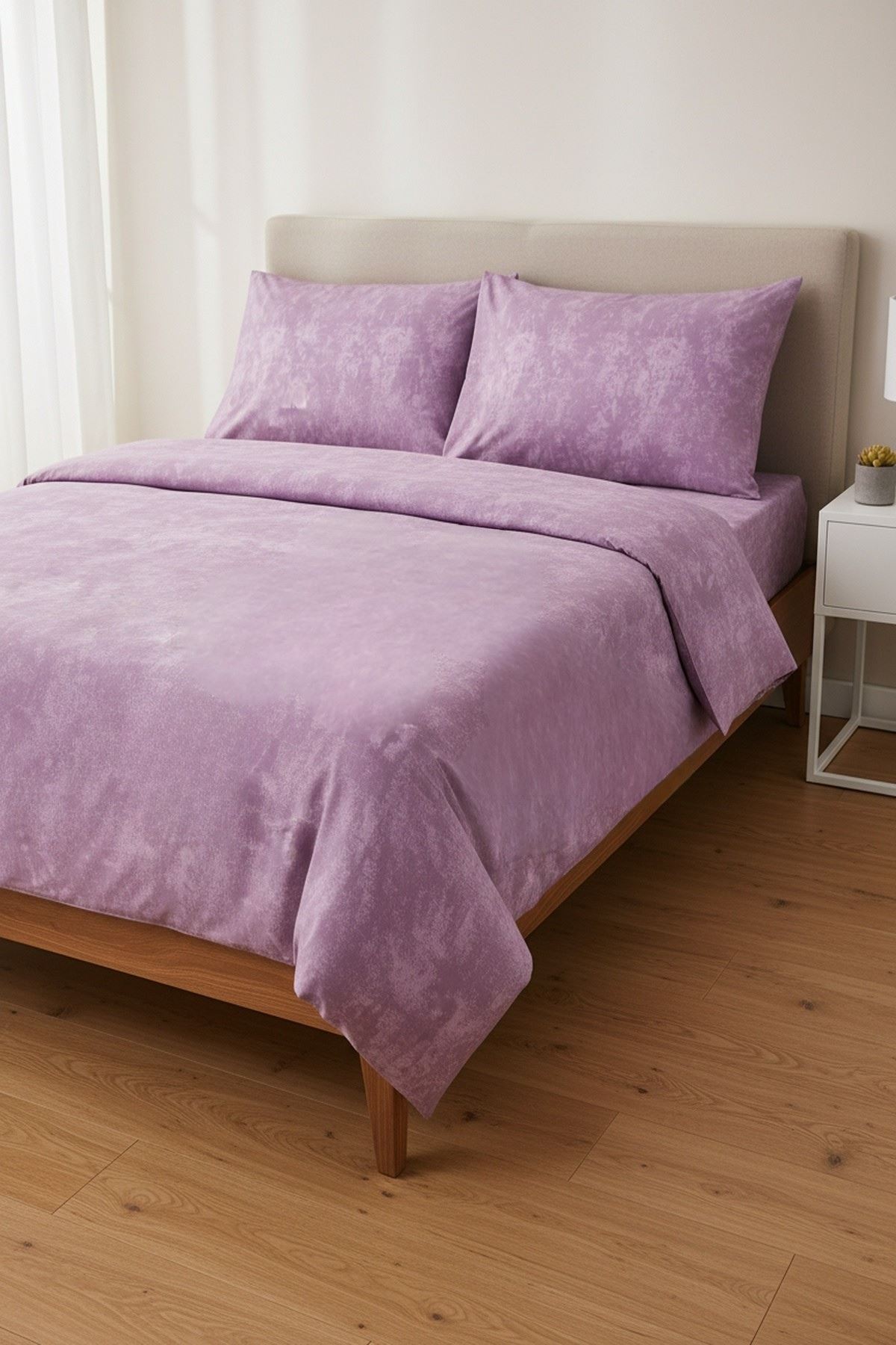 Düz Renk Pamuklu Kumaş Çift Kişilik Nevresim Takımı ( Lastikli Çarşaf ) GÜLKURUSU