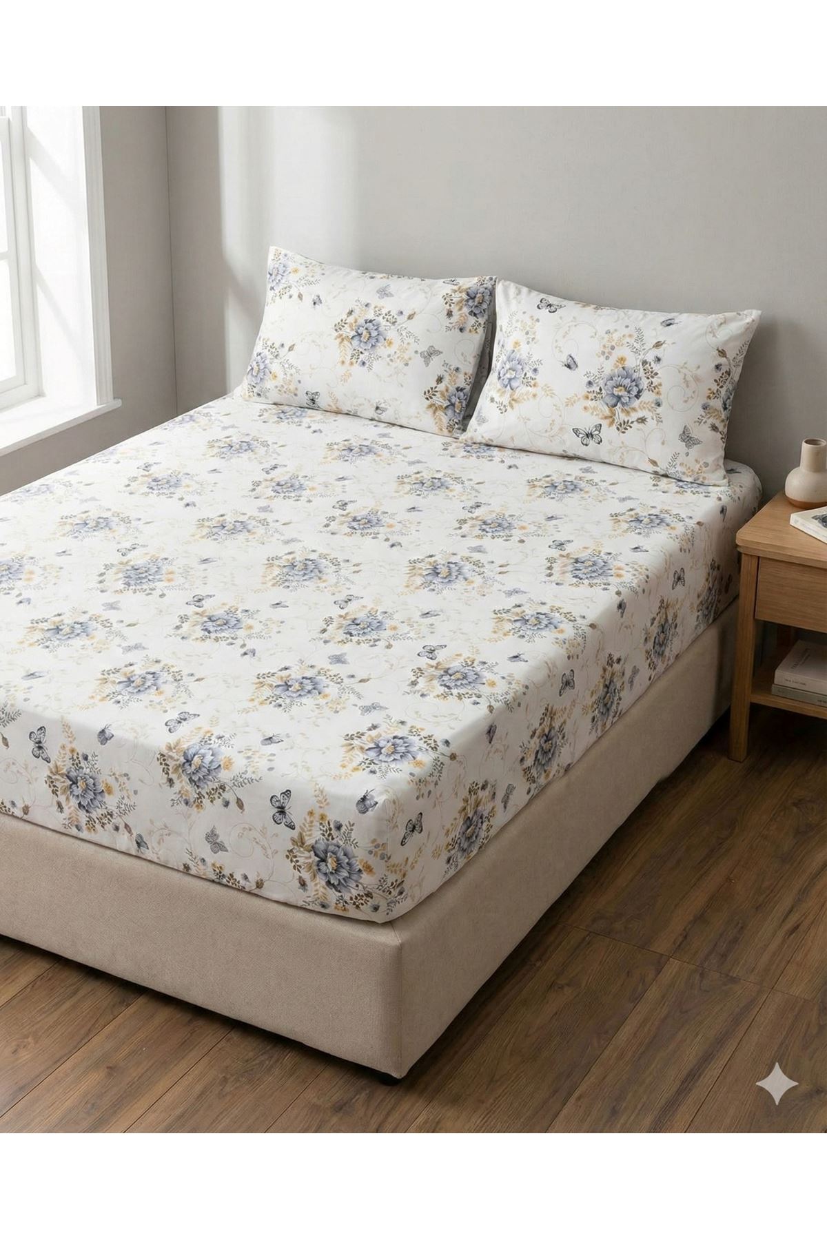 PAMUKLU RANFORCE KUMAŞ ÇİFT KİŞİLİK LASTİKLİ ÇARŞAF TAKIMI (160X200 & 180X200) GRİ