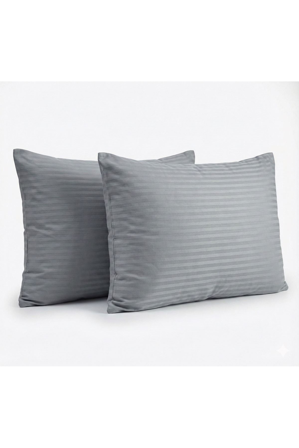 Çizgili Pamuk Saten Yastık Kılıfı Gri