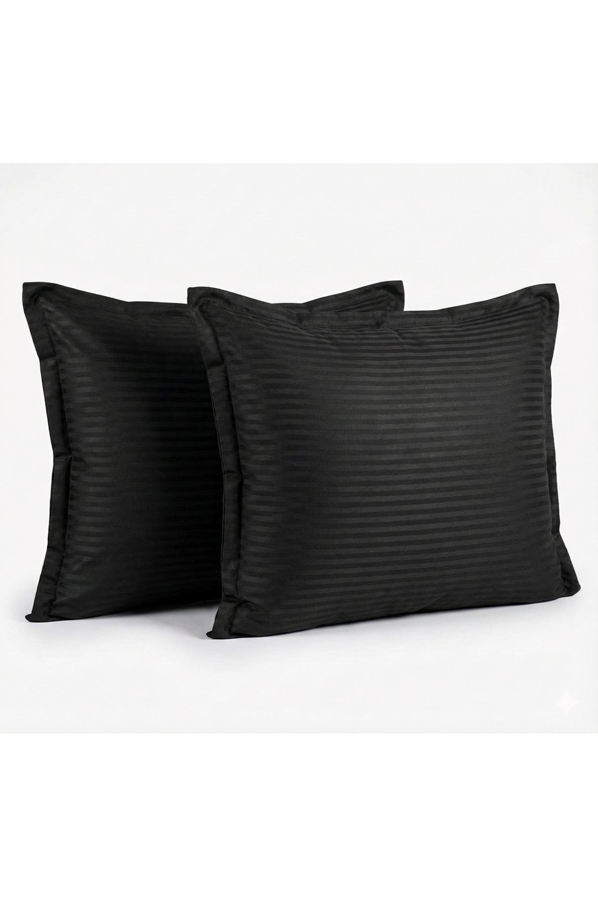 Çizgili Pamuk Saten Yastık Kılıfı Siyah