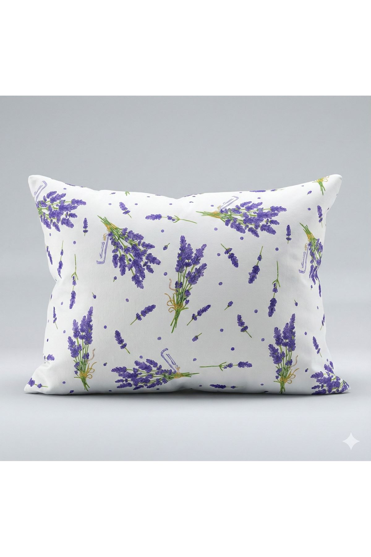 Lavanta Desenli Pamuklu Kumaş Yastık Kılıfı Lavanta