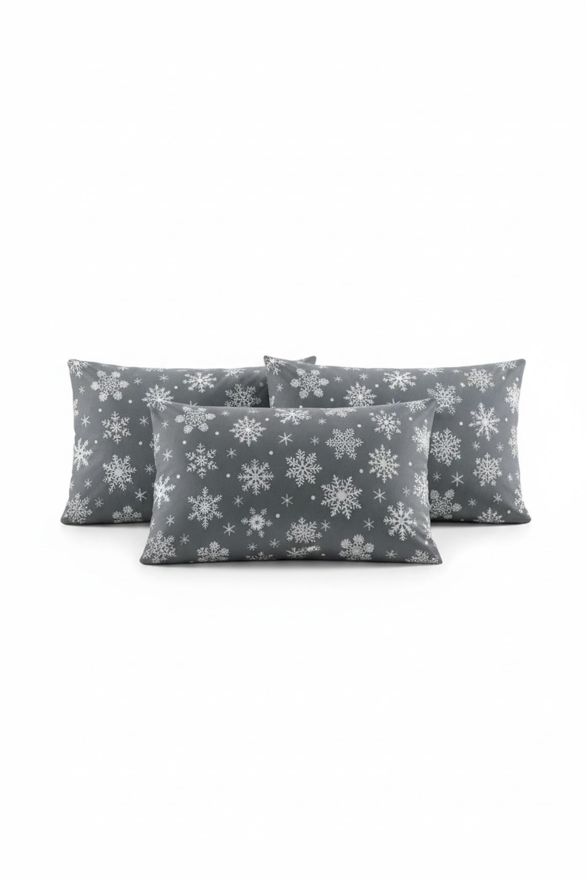 Kar Desen Pamuklu Yastık Kılıfı Gri