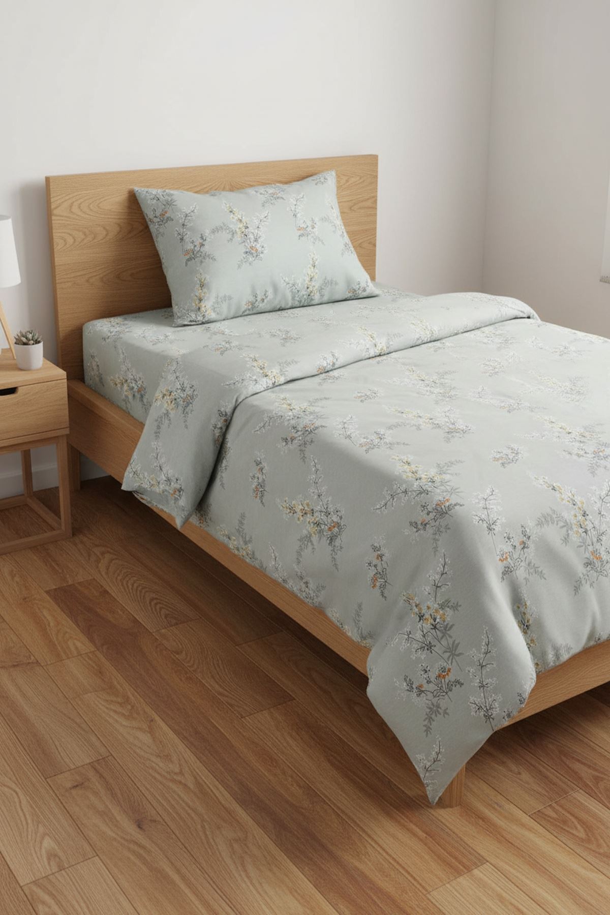 %100 Pamuk Kumaş Sarmaşık Desen Tek Kişilik Nevresim Takımı Gri