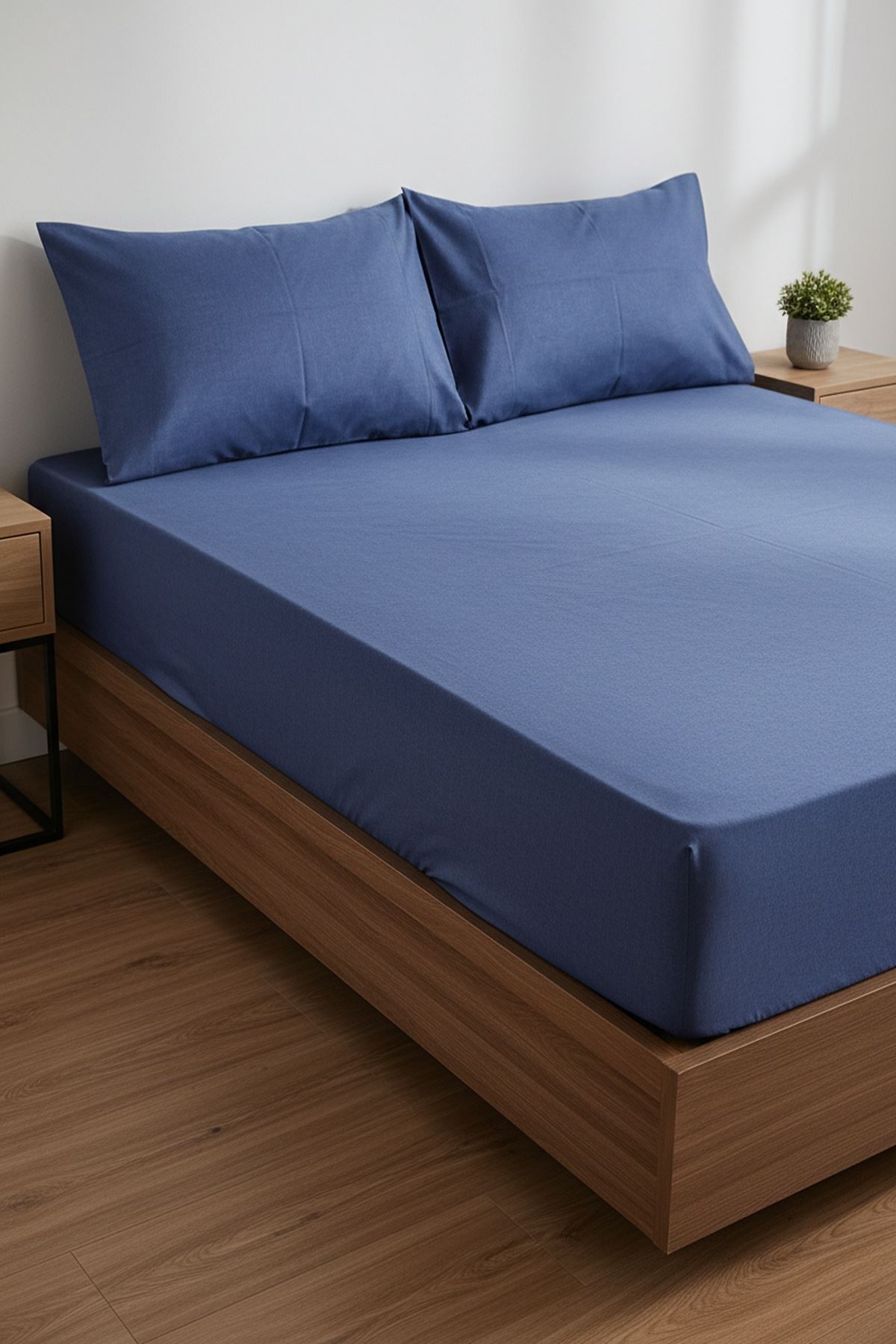 Ranforce Dokuma Lastikli Çarşaf Takımı Düz renk Lacivert