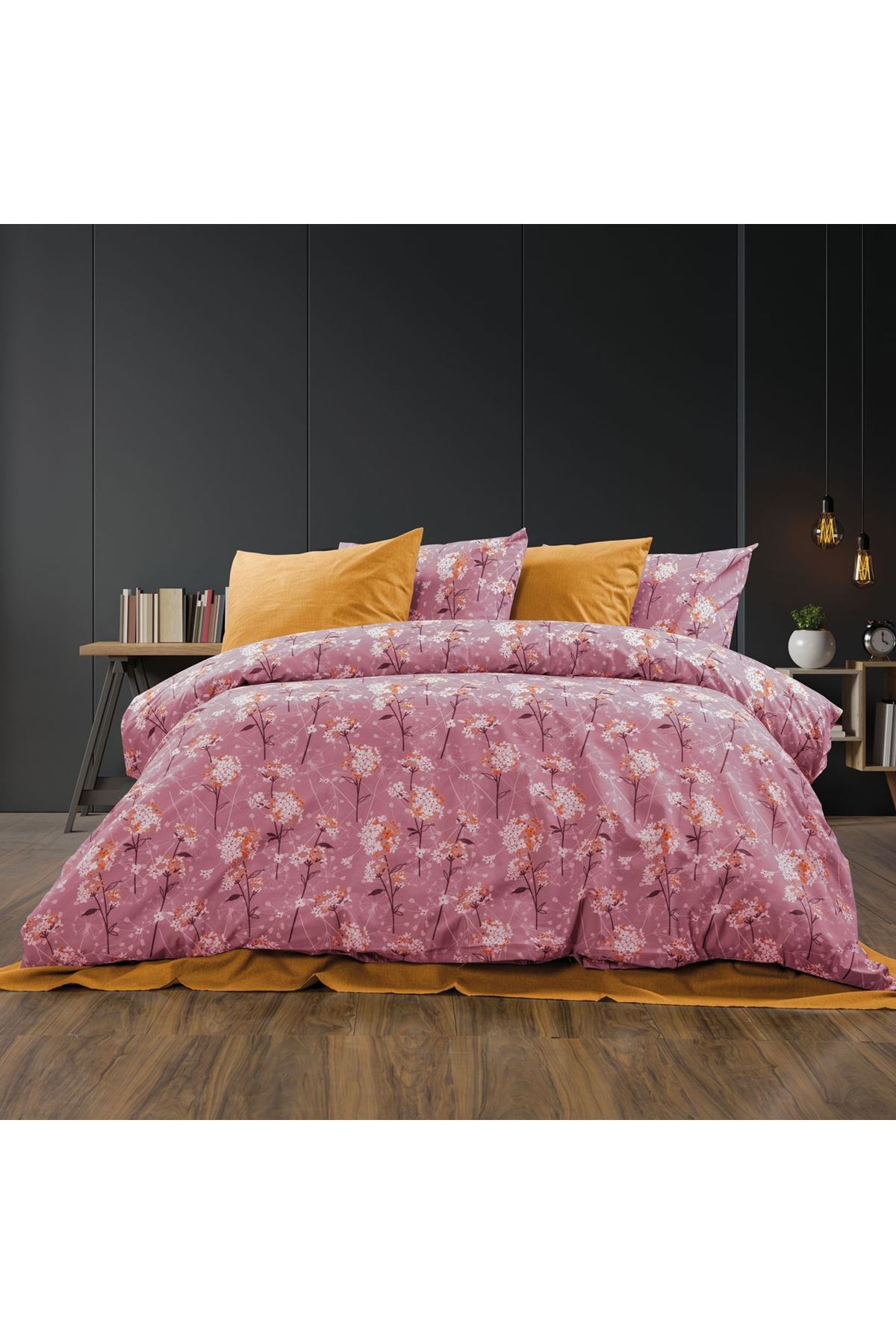 180 X 200 Battal Boy Lastikli Çarşaf Nevresim Takımı Papatya Pembe