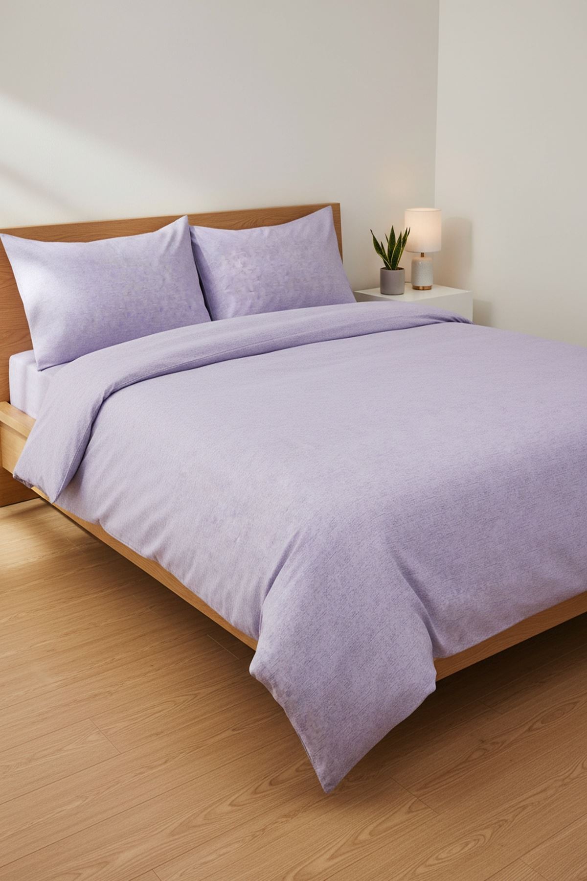 180 X 200 Battal Boy Lastikli Çarşaf Düz Renk Nevresim Takımı Lila