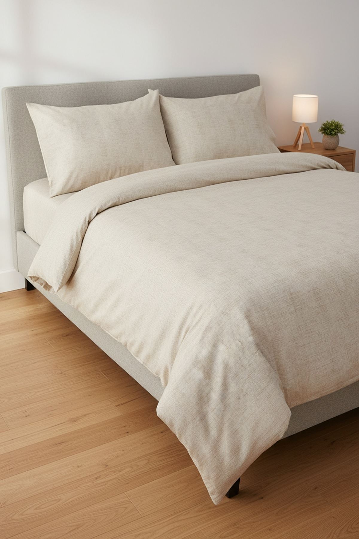 180 X 200 Battal Boy Lastikli Çarşaf Düz Renk Nevresim Takımı Krem