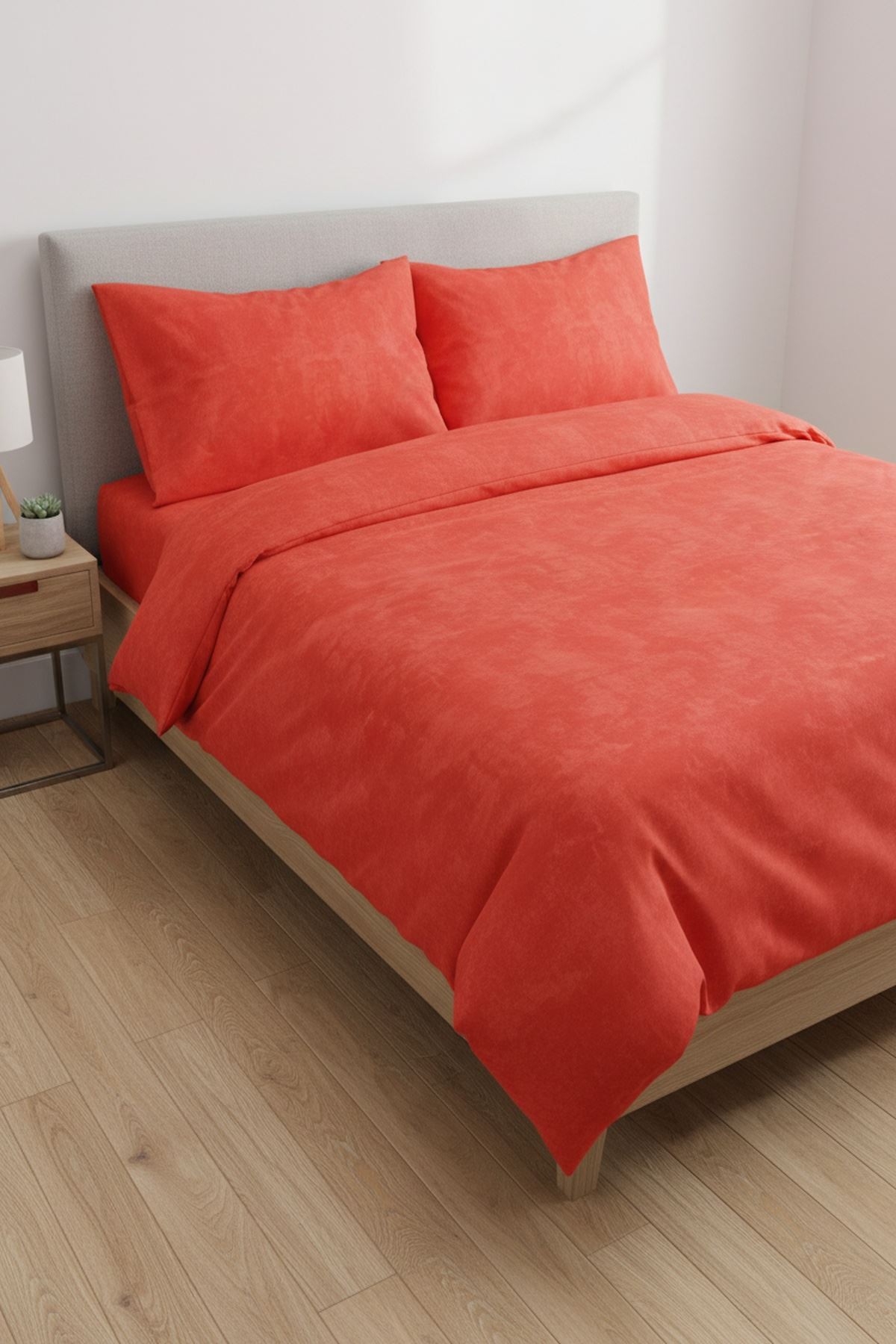 180 X 200 Battal Boy Lastikli Çarşaf Düz Renk Nevresim Takımı Kırmızı