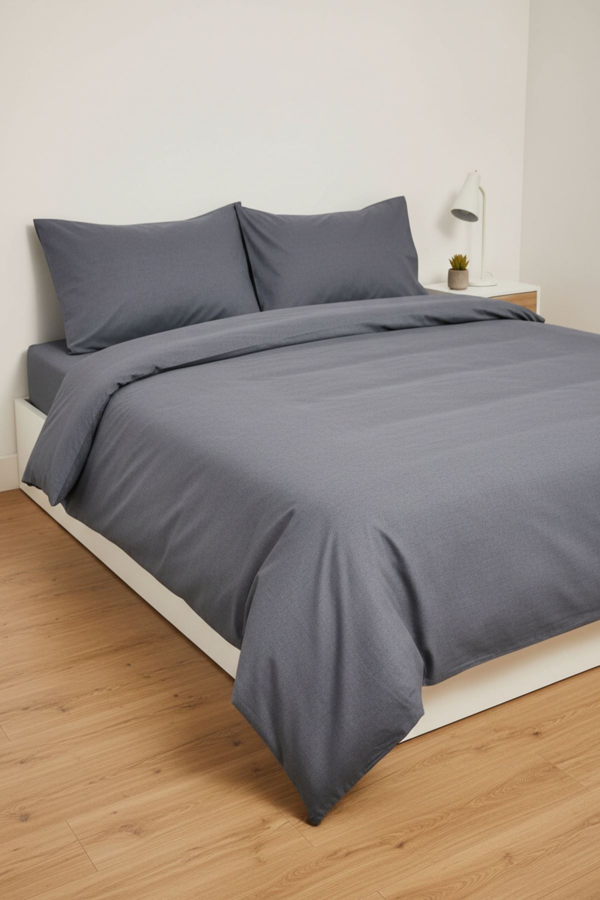 180 X 200 Battal Boy Lastikli Çarşaf Düz Renk Nevresim Takımı Antrasit