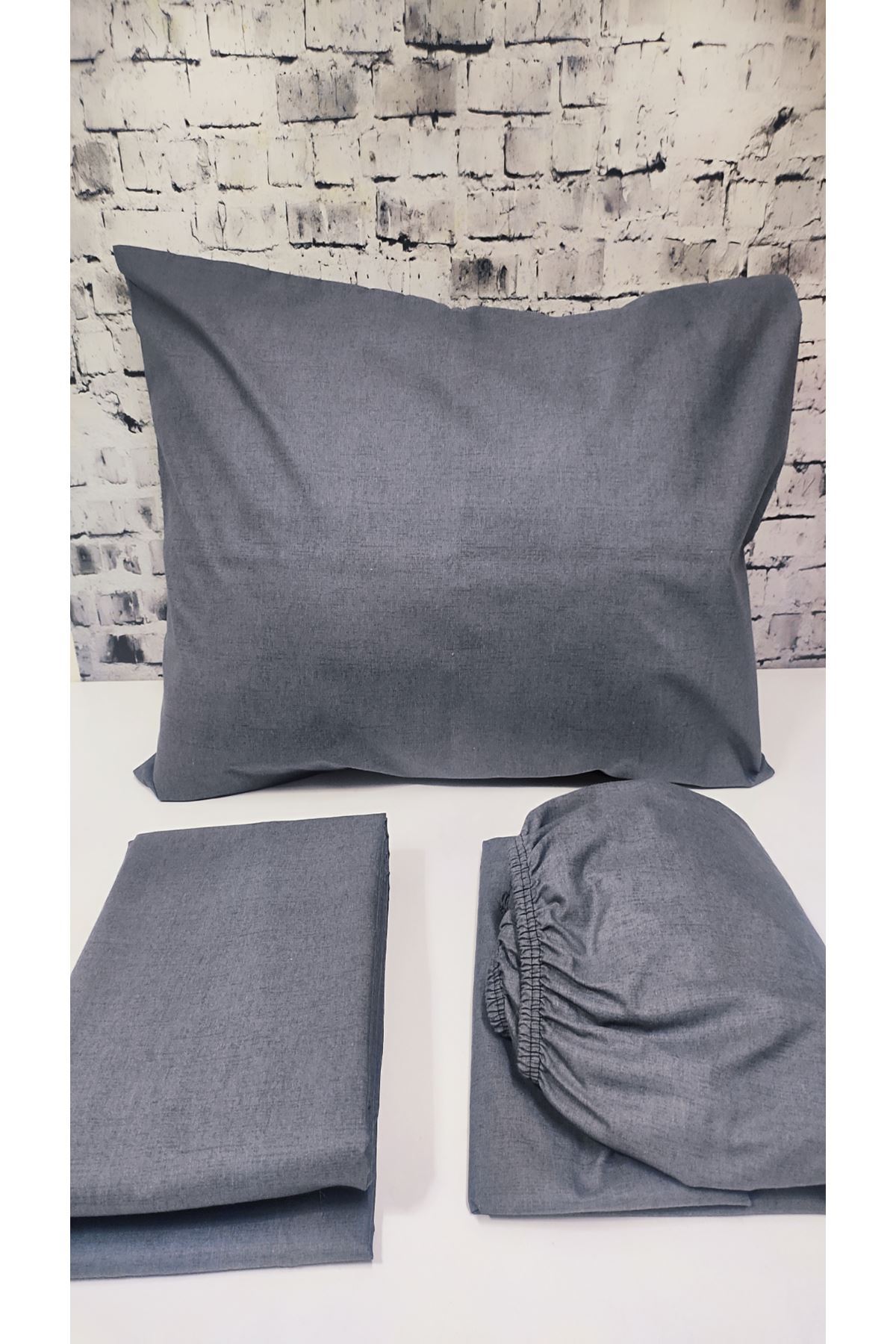 180 X 200 Battal Boy Lastikli Çarşaf Düz Renk Nevresim Takımı Antrasit