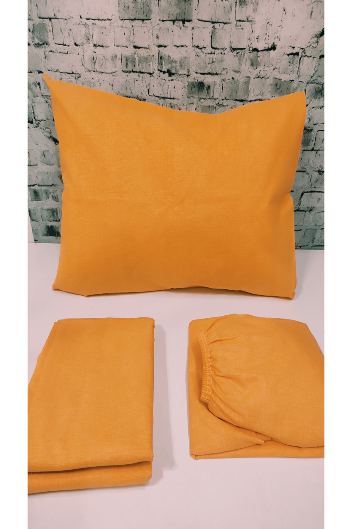 180 X 200 Battal Boy Lastikli Çarşaf Düz Renk Nevresim Takımı Turuncu