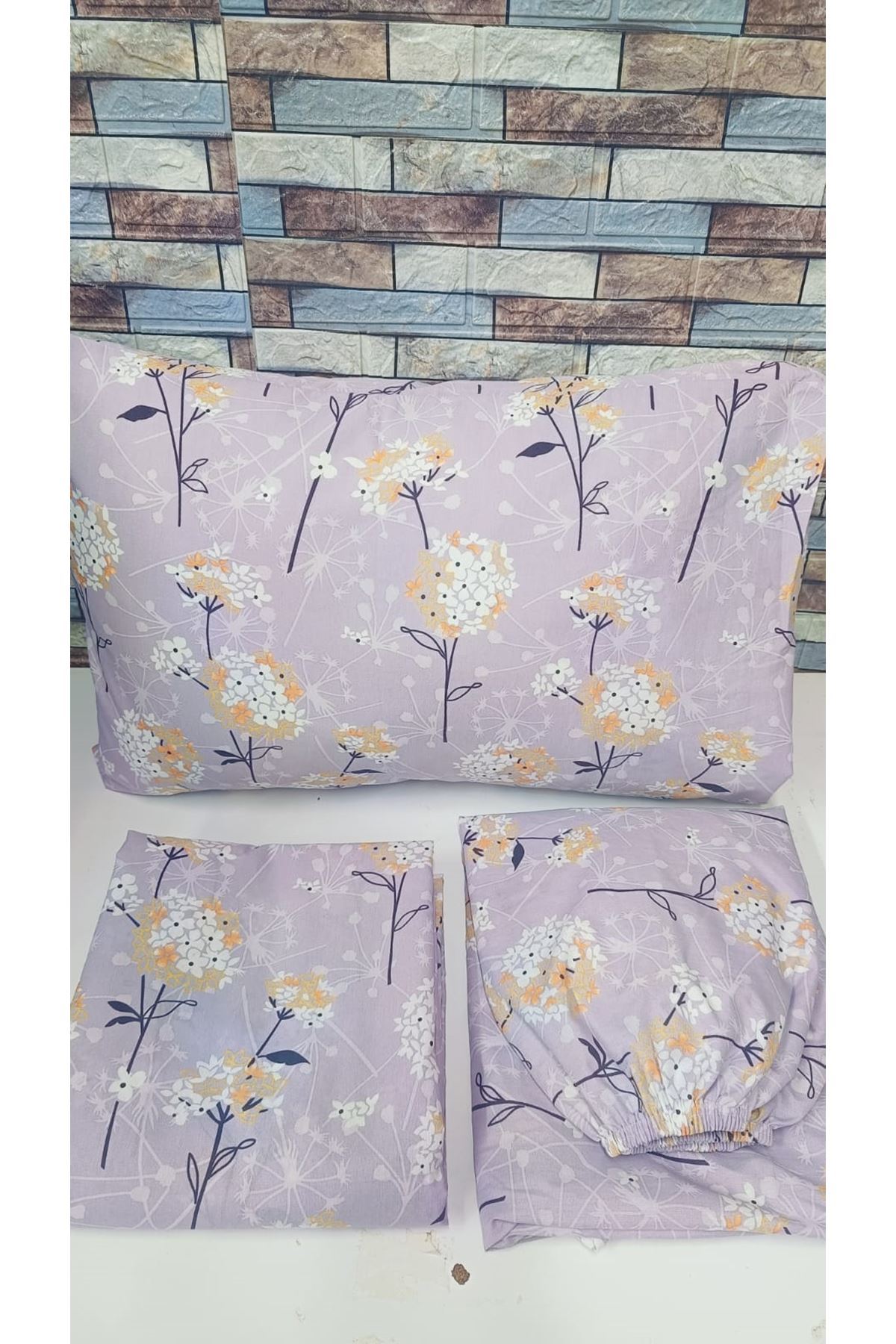 180 X 200 Battal Boy Lastikli Çarşaf Nevresim Takımı Papatya Lila