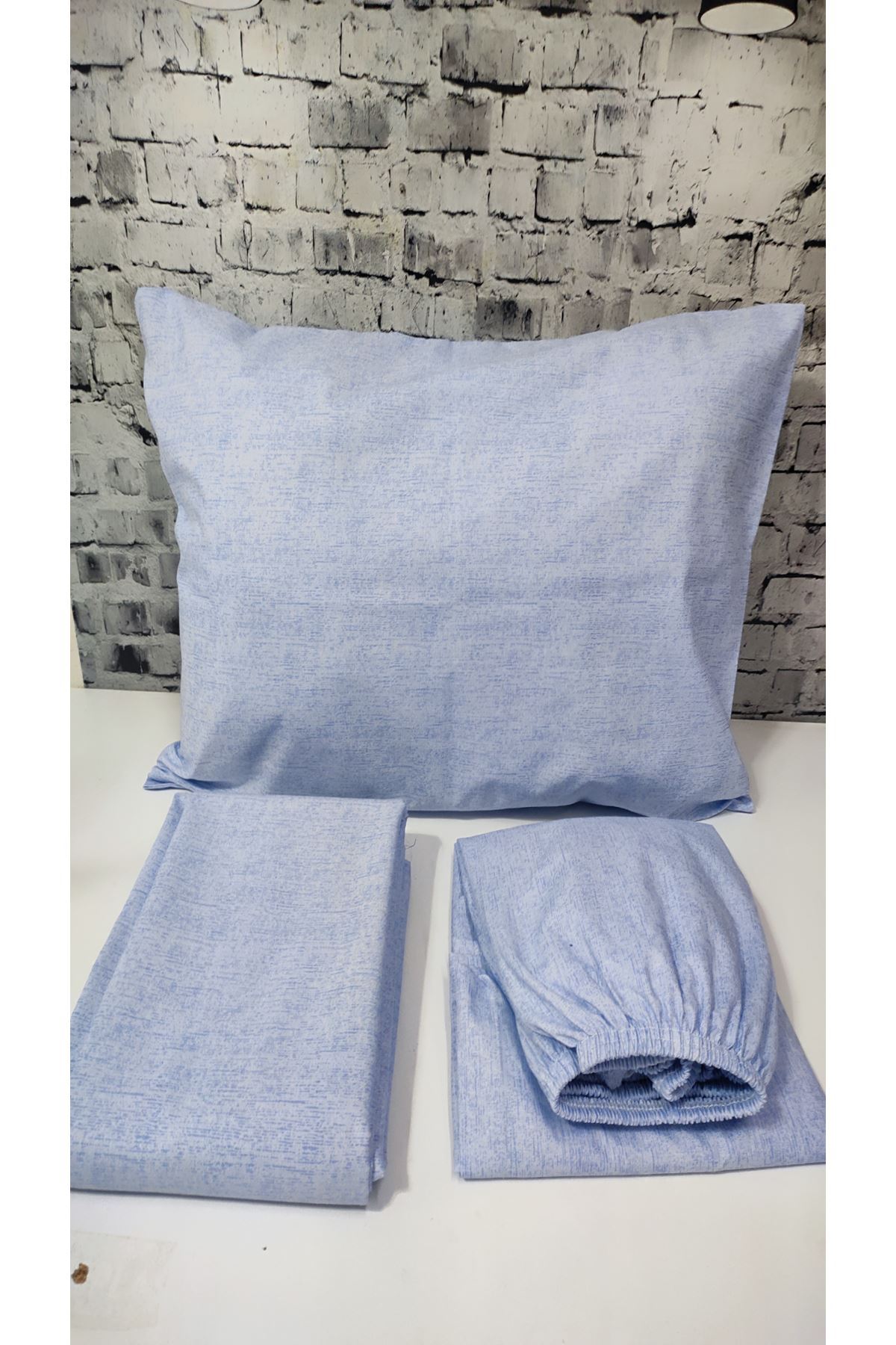 180 X 200 Battal Boy Lastikli Çarşaf Düz Renk Nevresim Takımı Mavi