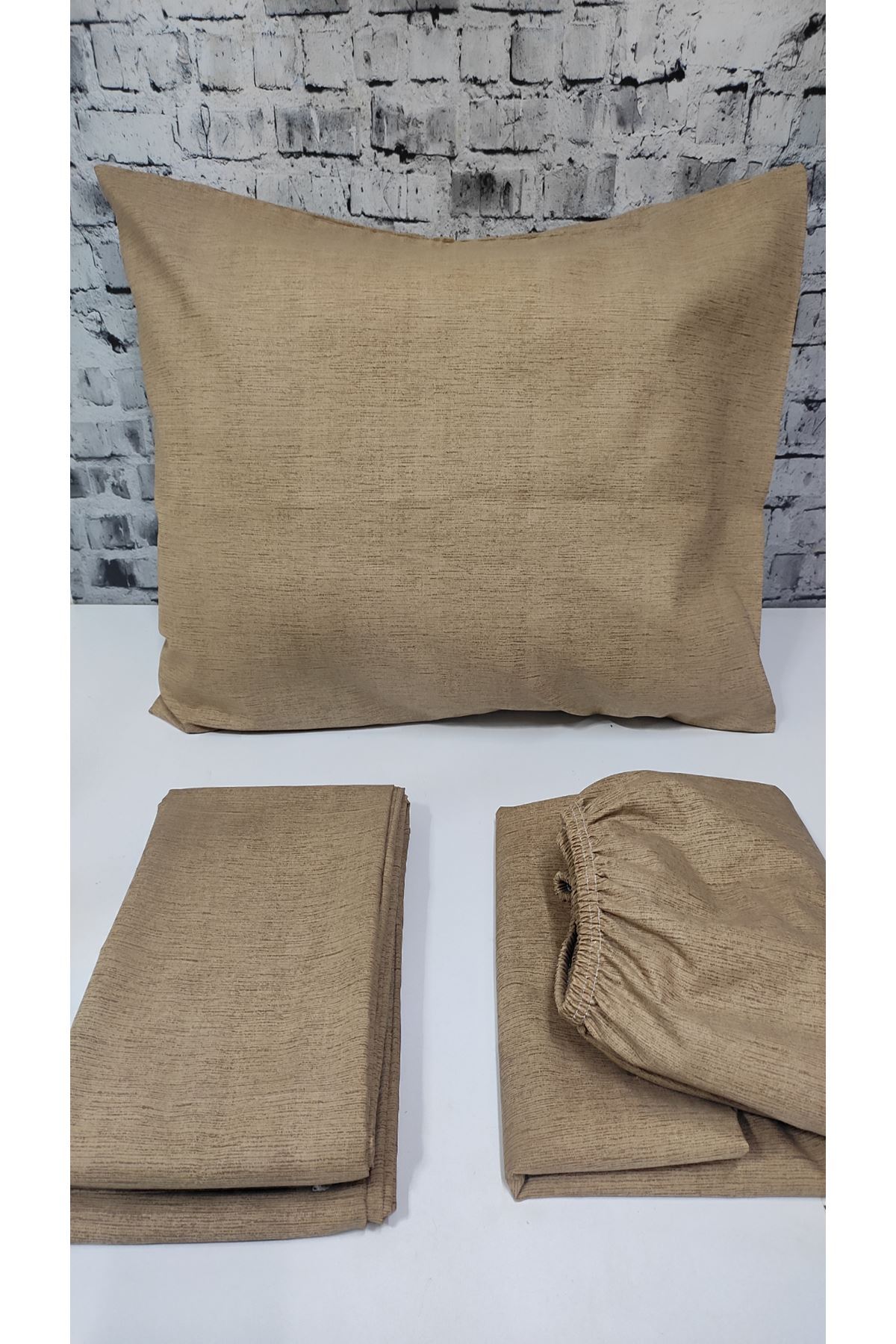 180 X 200 Battal Boy Lastikli Çarşaf Düz Renk Nevresim Takımı Kahverengi