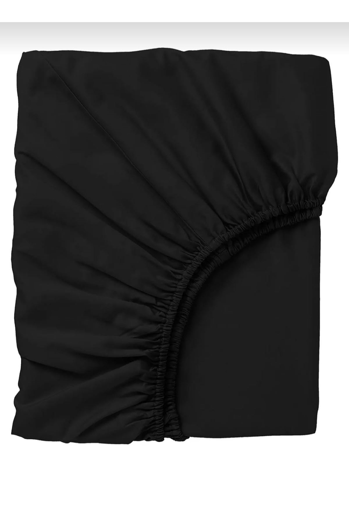 180 X 200 Battal Boy Lastikli Çarşaf Nevresim Takımı Simple Siyah
