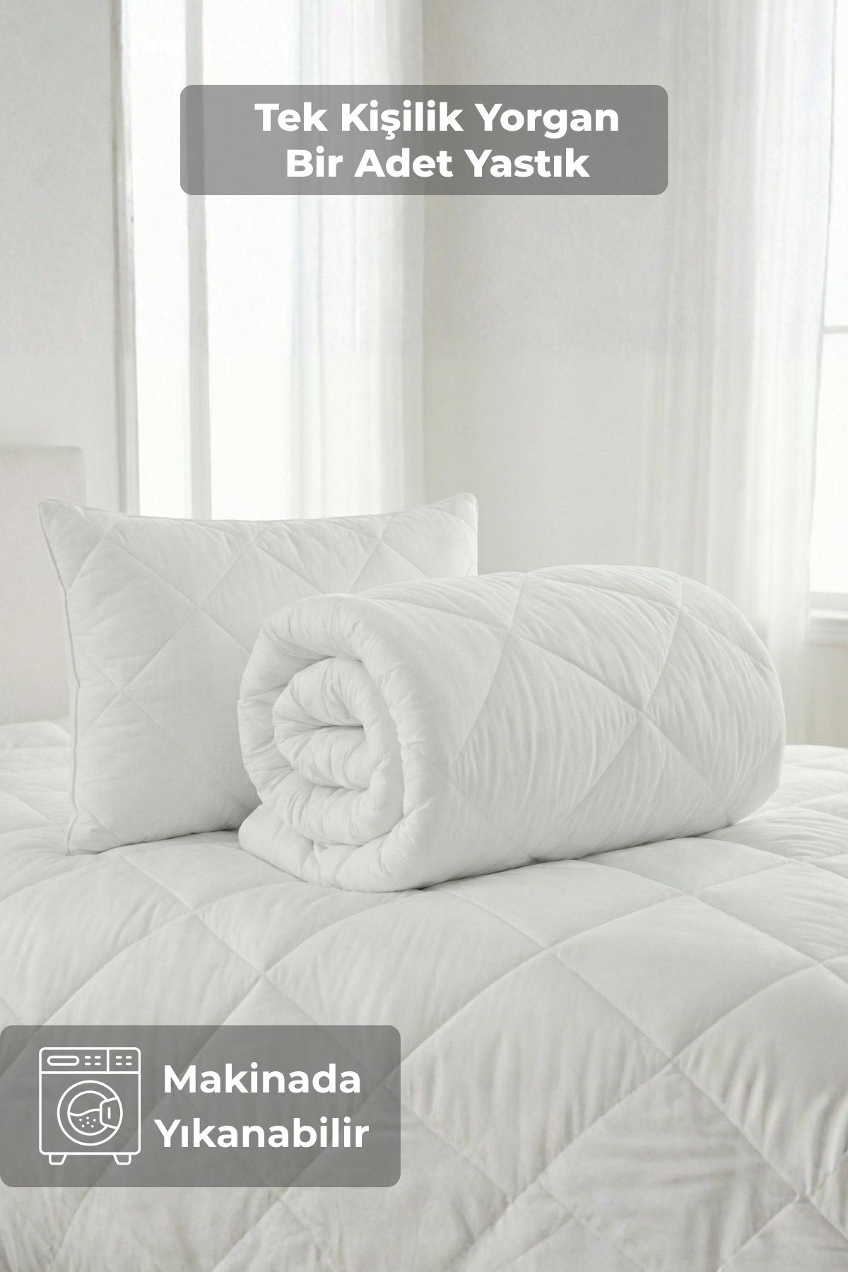 Tek Kişilik Microfiber Silikon Yorgan + 1 adet Microfiber Silikon Yastık