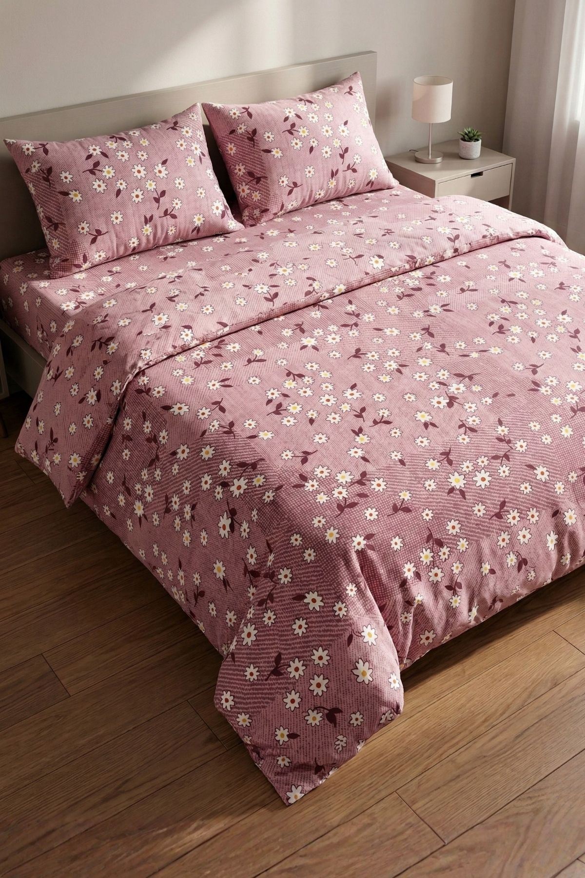 180 X 200 Battal Boy Lastikli Çarşaf Yeni Papatya Desen Nevresim Takımı Gülkurusu