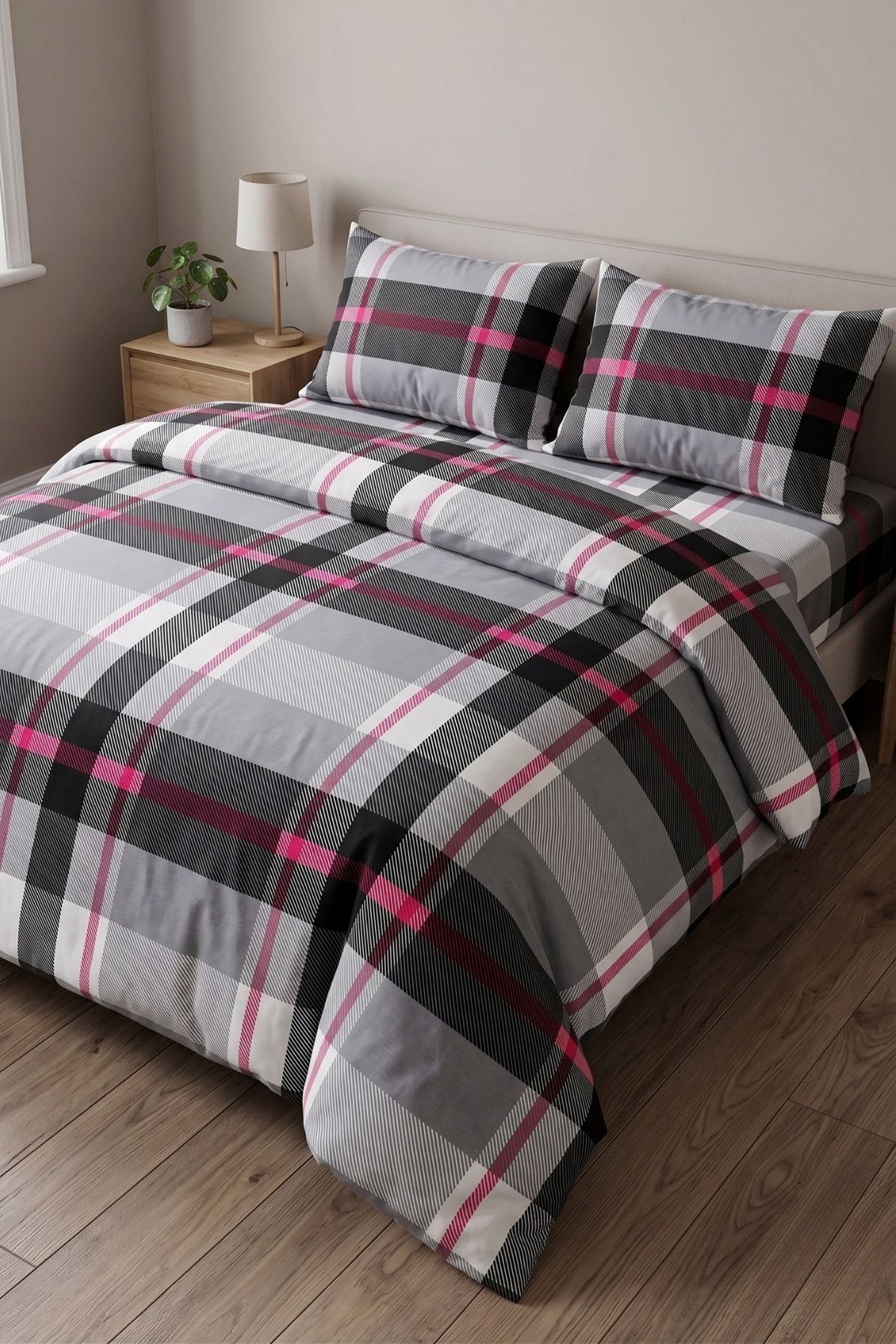 180 x 200 Battal Boy  Lastikli Çarşaflı Nevresim Takımı Nova Desen Kırmızı