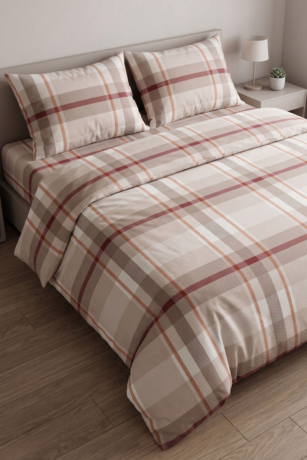 Çift Kişilik Pamuklu  Lastikli Çarşaflı Nevresim Takımı Nova Desen Kahve