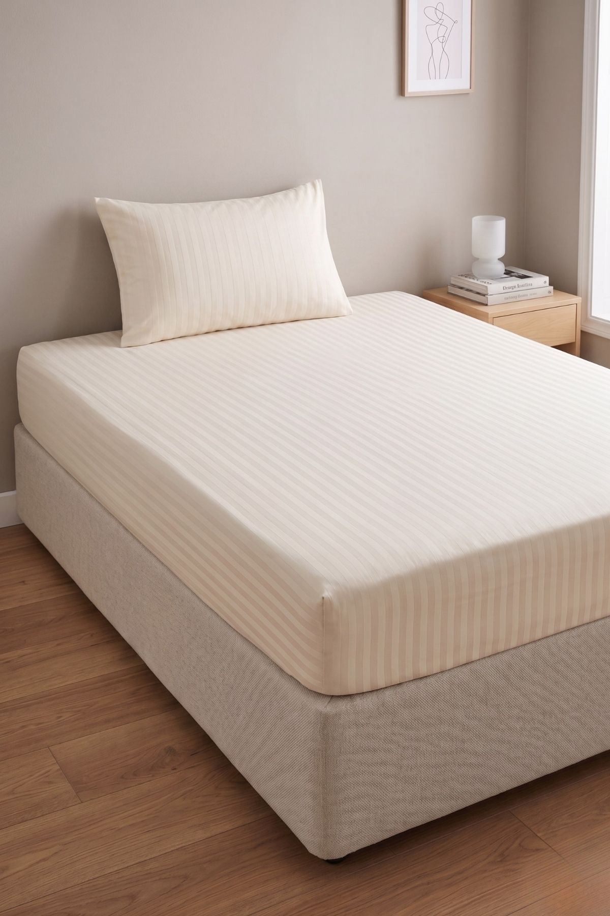 Tek Kişilik Saten Lastikli Çarşaf Takımı ( 100X200 & 120X200 ) Krem