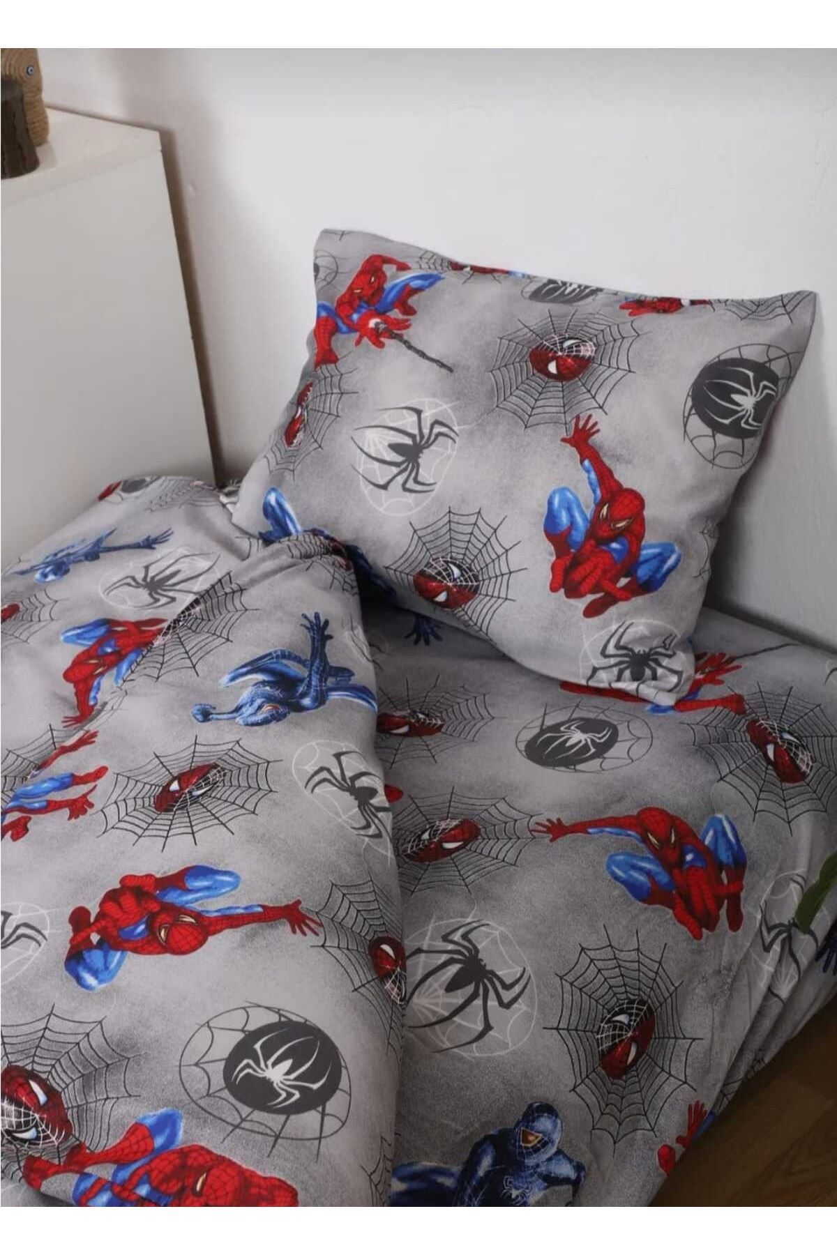 120 x 200 Yataklar İçin Örümcek Adam Pamuklu Nevresim Tk. (Spiderman) Gri