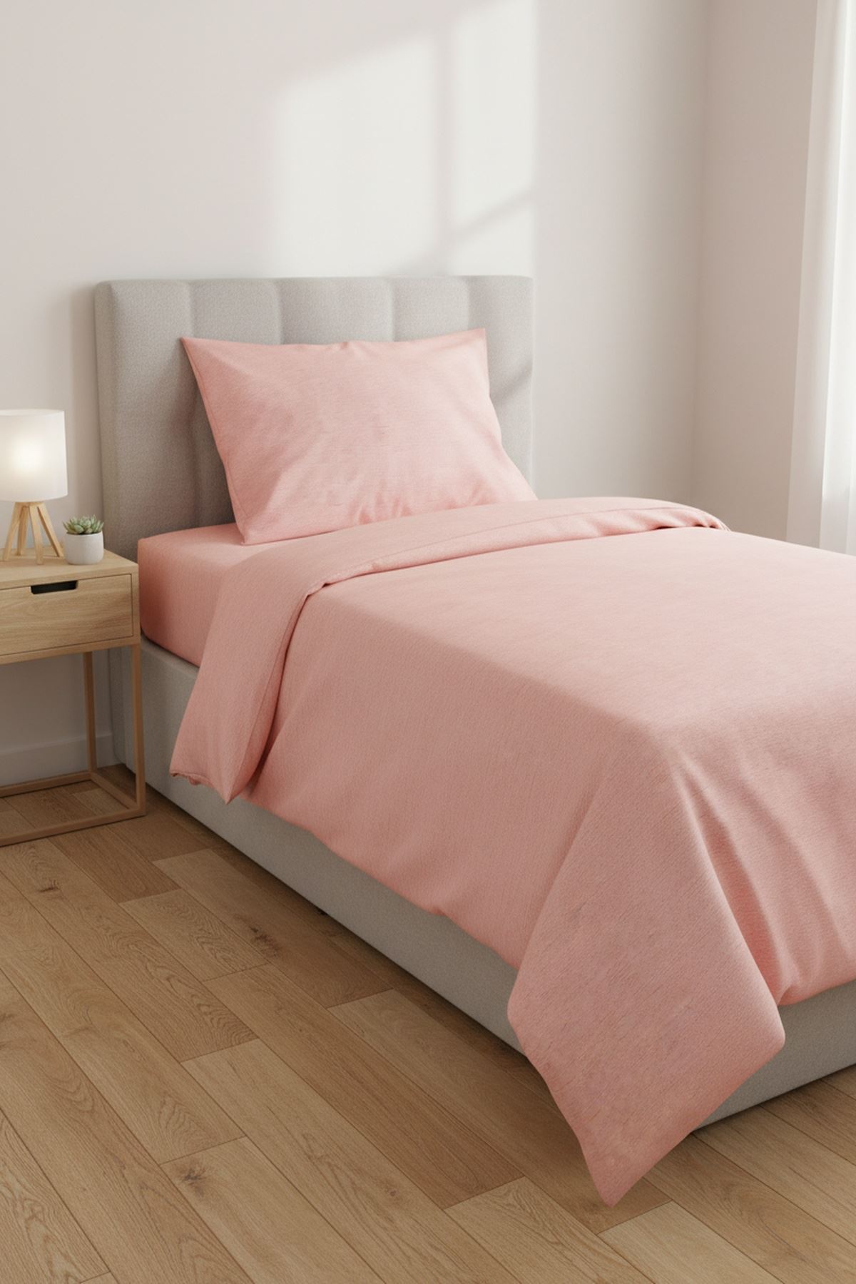 120 x 200 Yataklar İçin Düz Renk Pamuklu Kumaş Nevresim Takımı Yavruağzı