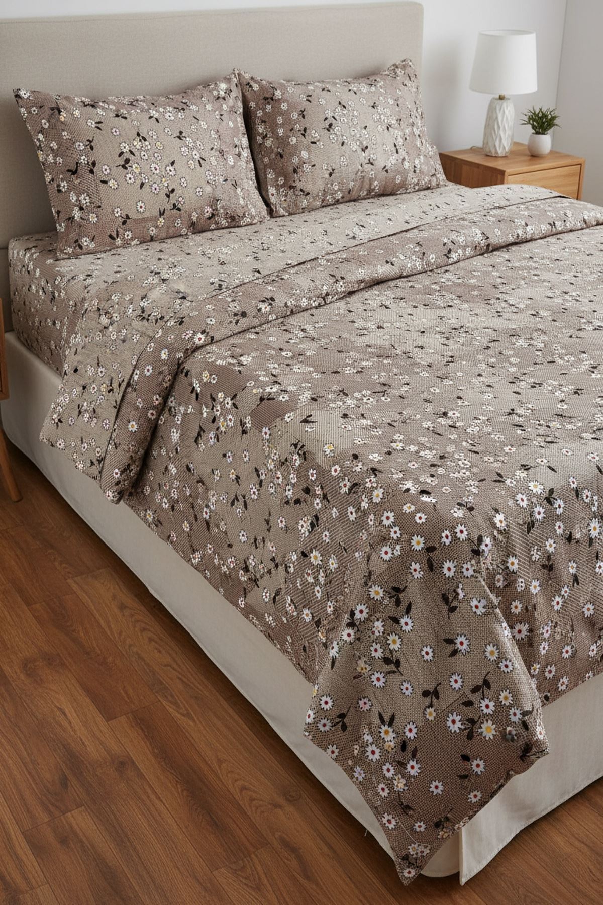 120 x 200 Yataklar İçin Pamuklu Kumaş Yeni Papatya Desen Nevresim Takımı Somon