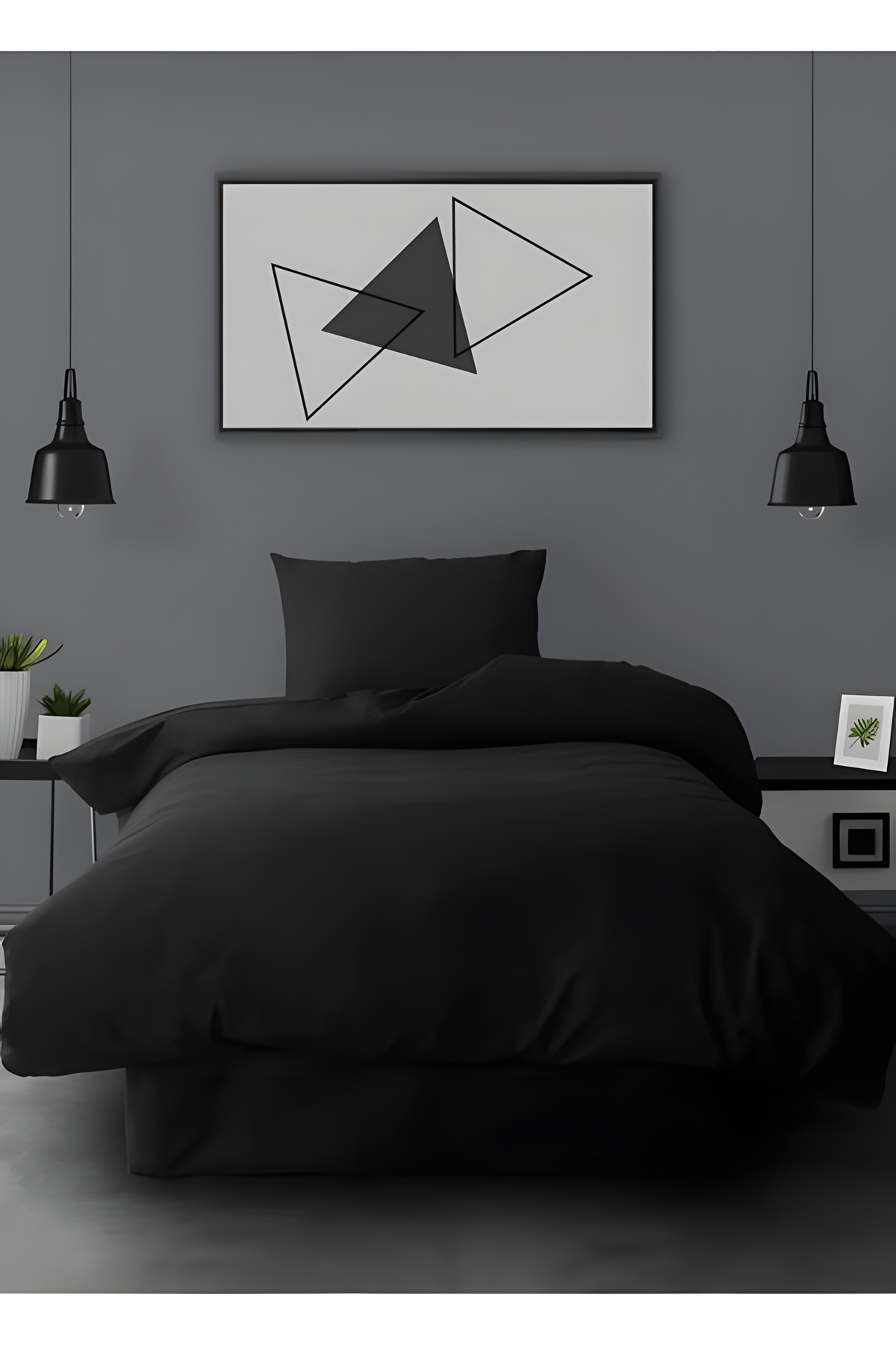 120 x 200 Yataklar İçin Ranforce Lastikli Çarşaflı Nevresim Takımı Simple Siyah