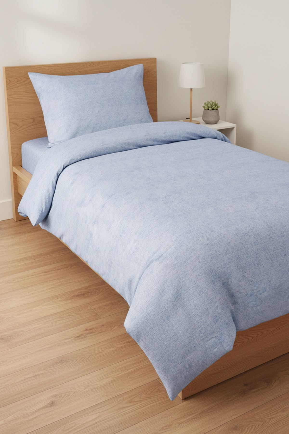 120 x 200 Yataklar İçin Düz Renk Pamuklu Kumaş Nevresim Takımı Mavi