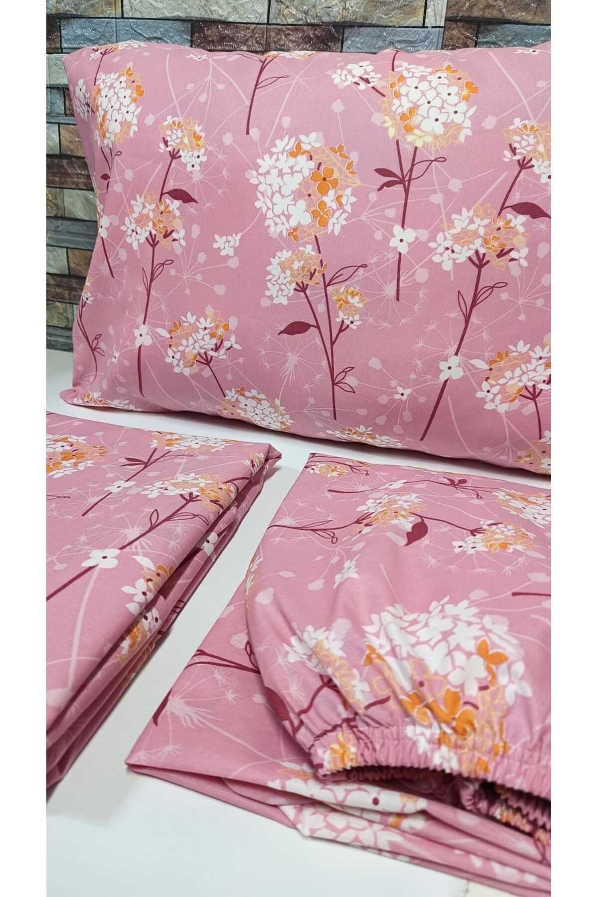 120 x 200 Yataklar İçin Pamuklu Ranforce Kumaş Nevresim Takımı Papatya Pembe