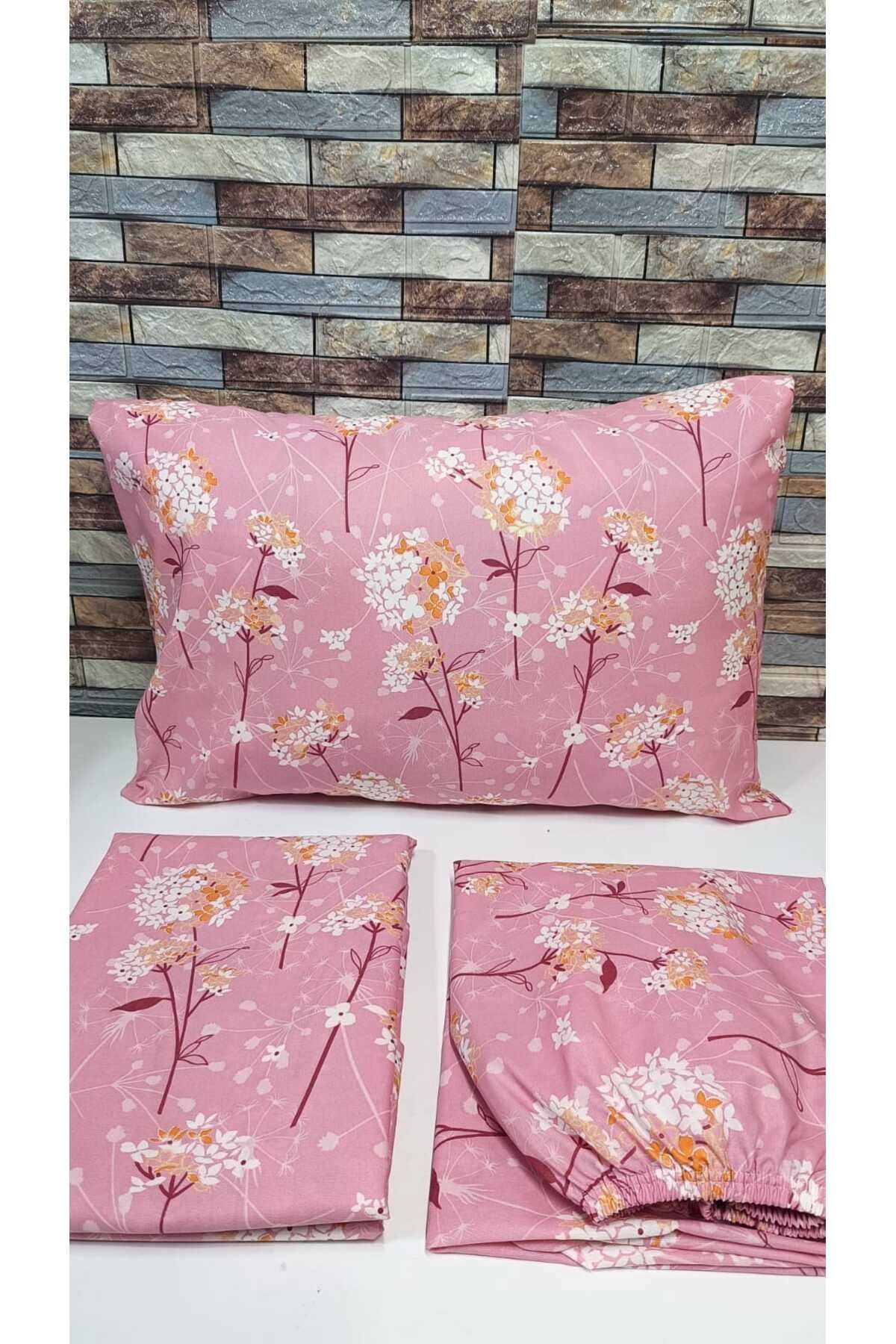120 x 200 Yataklar İçin Pamuklu Ranforce Kumaş Nevresim Takımı Papatya Pembe