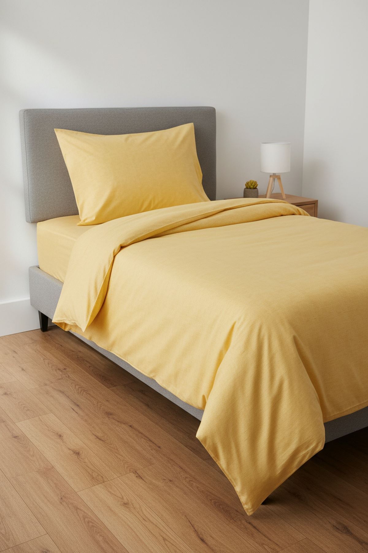 120 x 200 Yataklar İçin Düz Renk Pamuklu Kumaş Nevresim Takımı Sarı