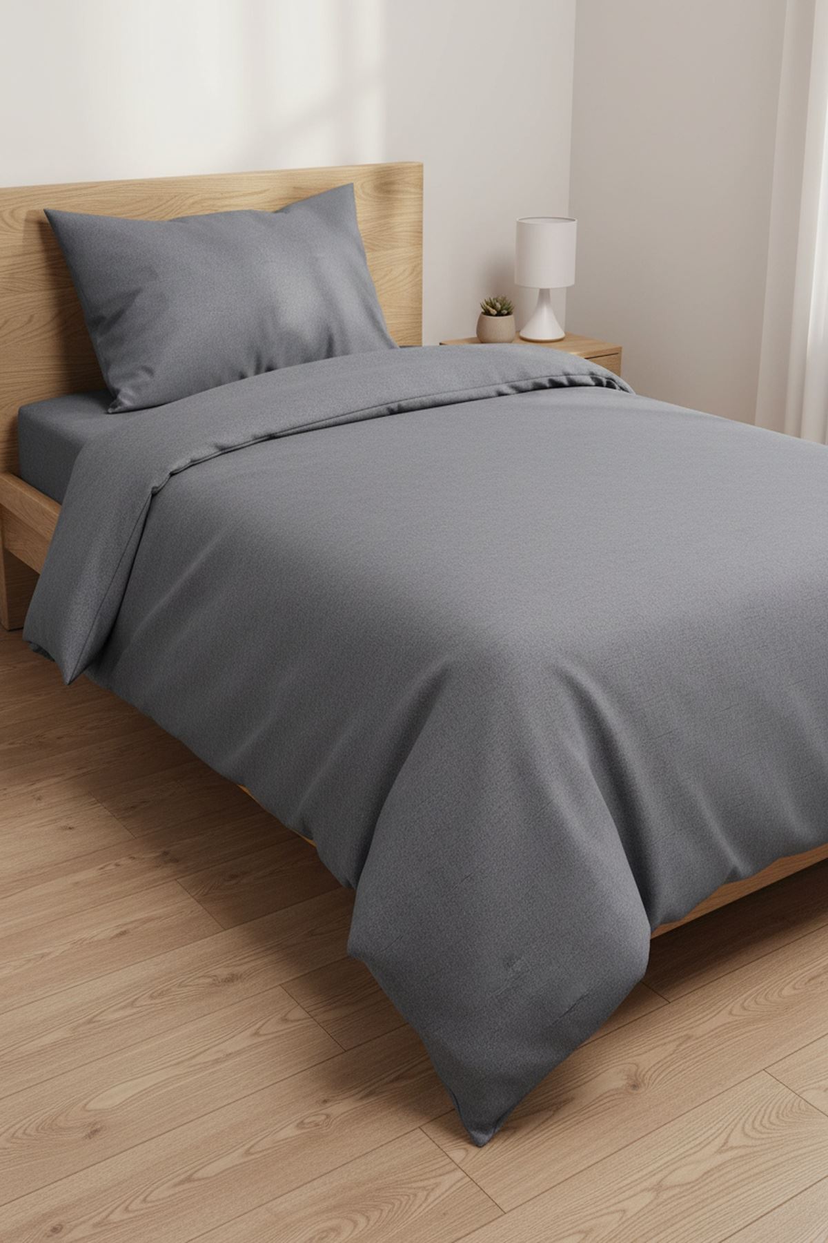 120 x 200 Yataklar İçin Düz Renk Pamuklu Kumaş Nevresim Takımı Antrasit