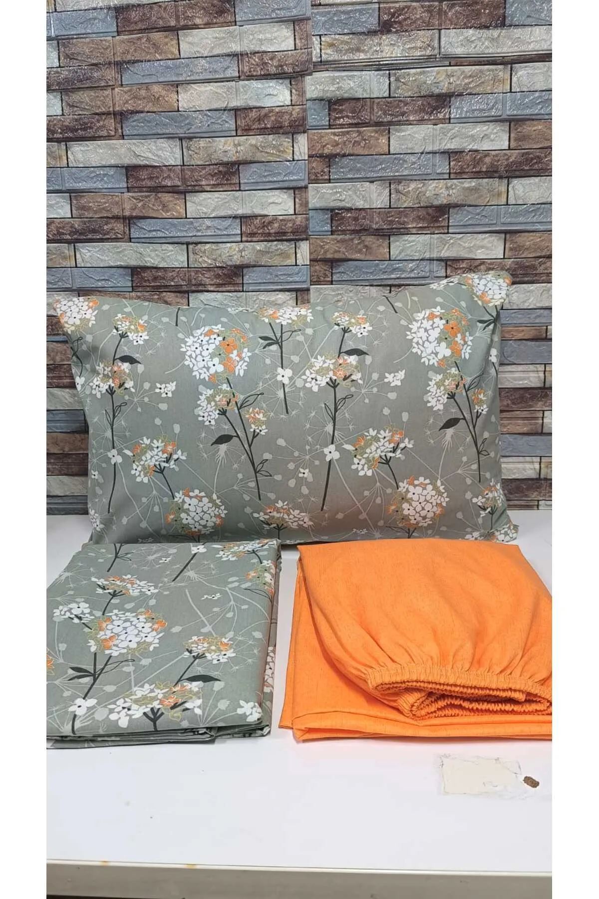 120 x 200 Yataklar İçin Pamuklu Ranforce Kumaş Nevresim Takımı Papatya Yeşil