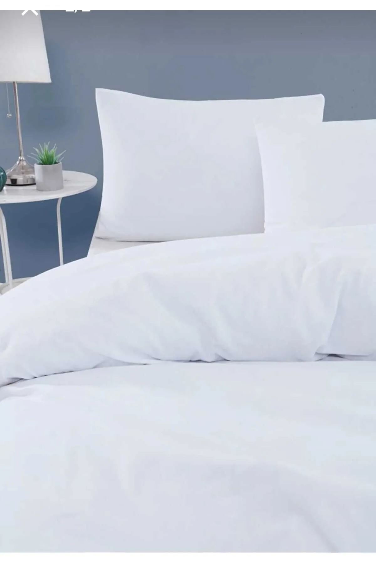120 x 200 Yataklar İçin Pamuklu Nevresim Takımı Düz Renk Beyaz
