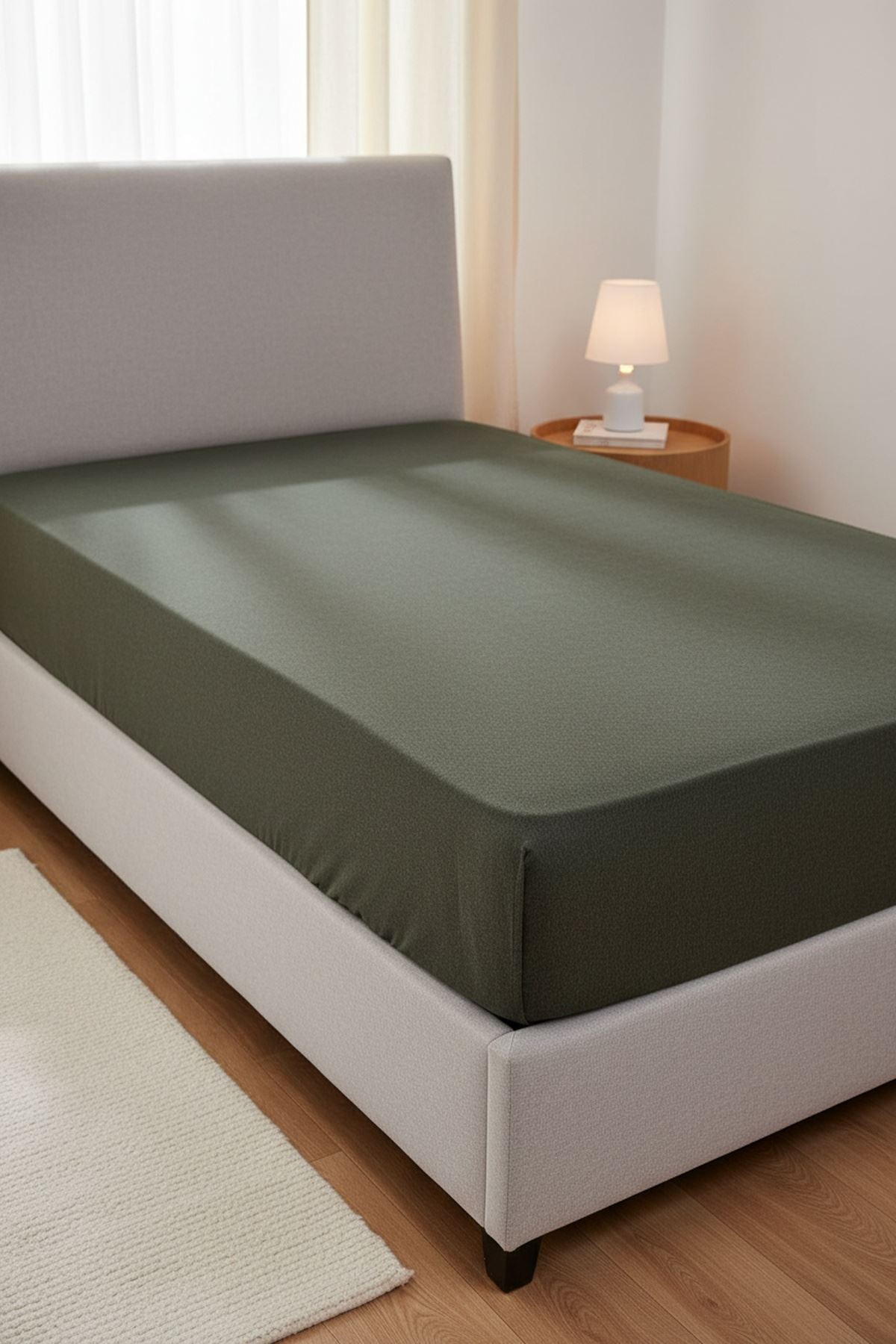 %100 Pamuk Penye Kumaş 120x200 Yataklar İçin Lastikli Çarşaf Yeşil