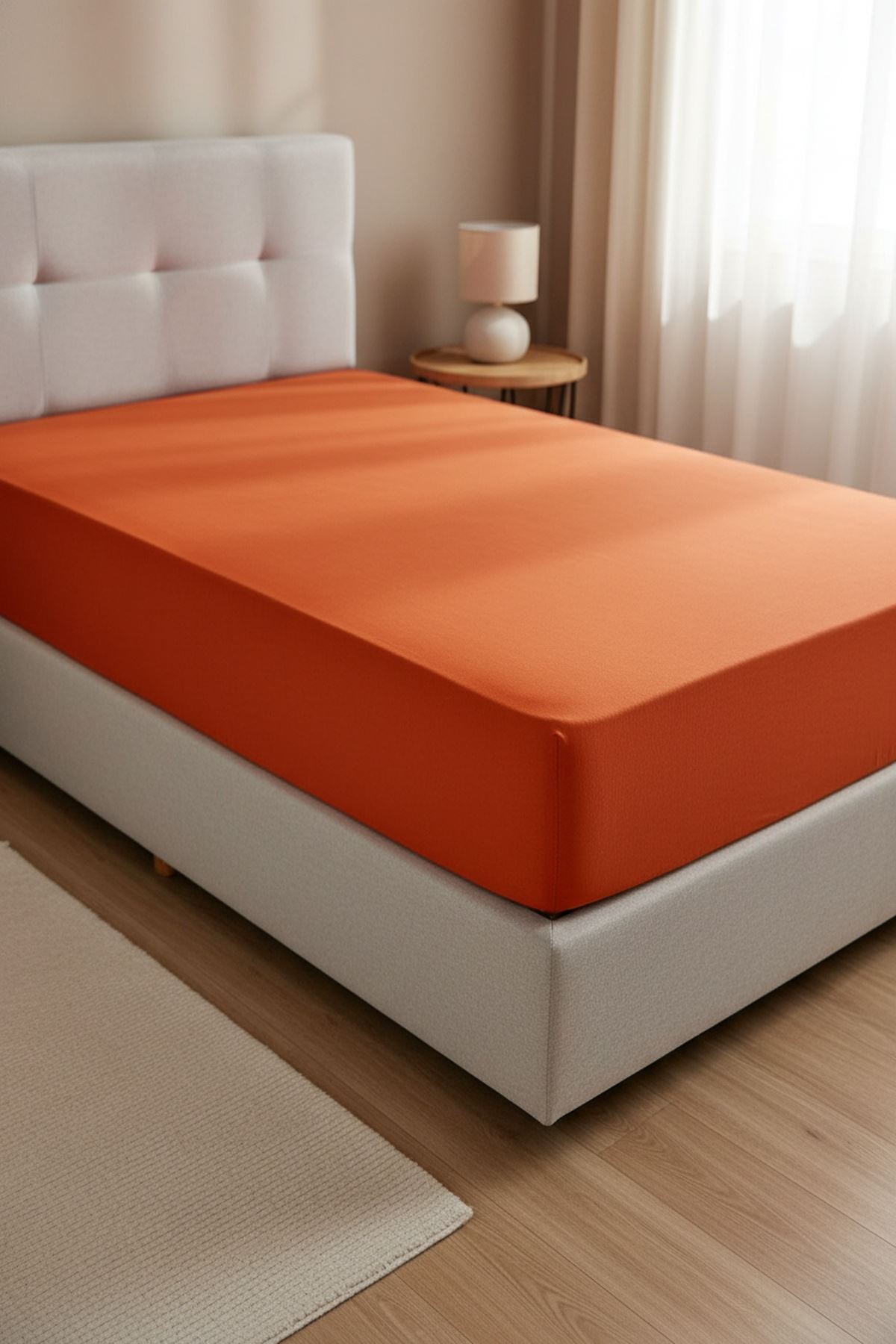 %100 Pamuk Penye Kumaş 120x200 Yataklar İçin Lastikli Çarşaf Turuncu