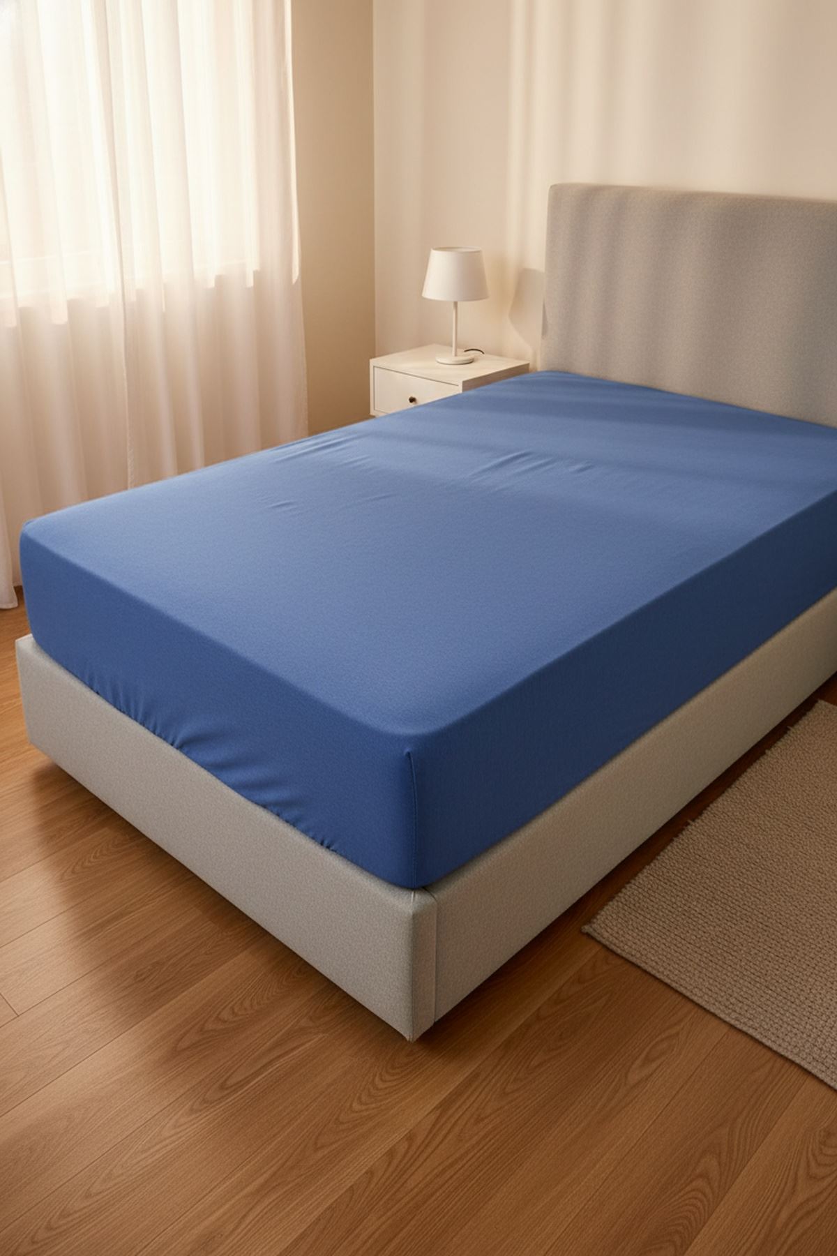 %100 Pamuk Penye Kumaş 120x200 Yataklar İçin Lastikli Çarşaf Mavi