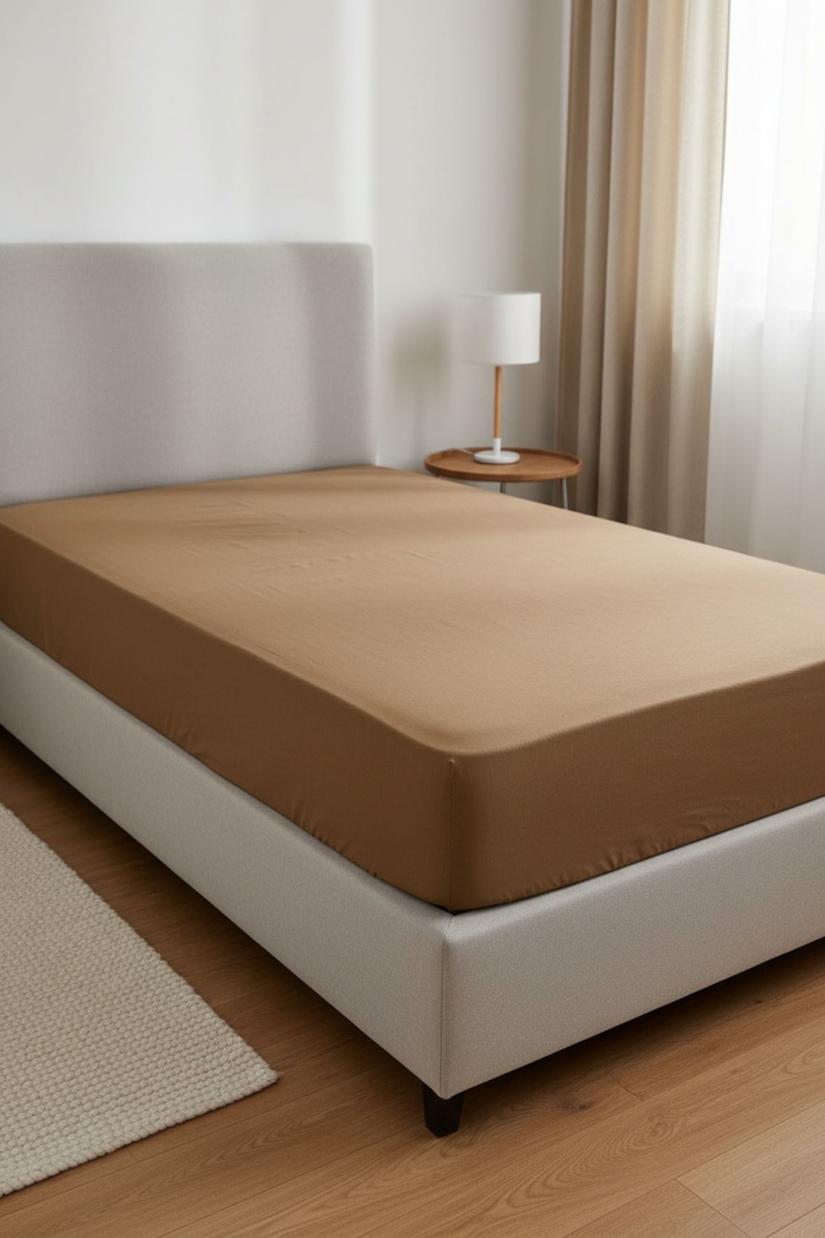 %100 Pamuk Penye Kumaş 120x200 Yataklar İçin Lastikli Çarşaf Kahve