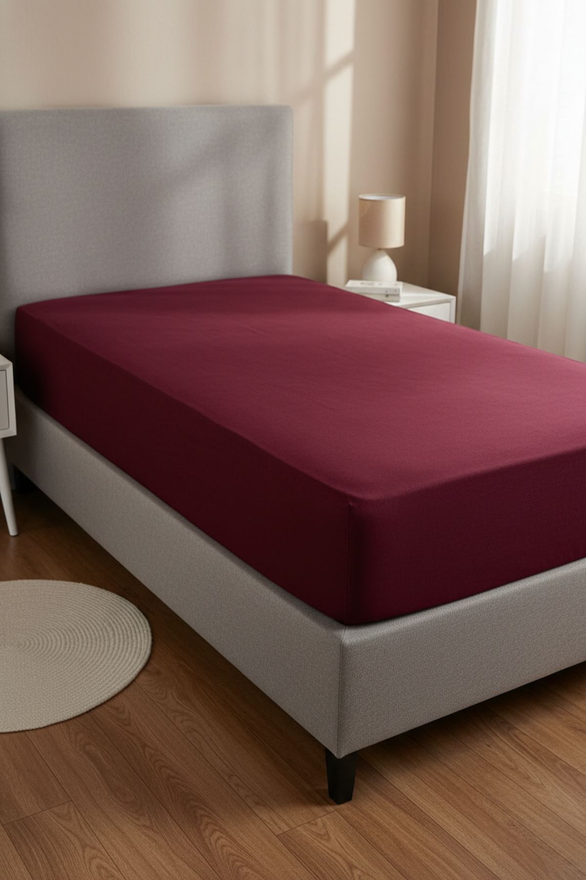 %100 Pamuk Penye Kumaş 120x200 Yataklar İçin Lastikli Çarşaf Bordo