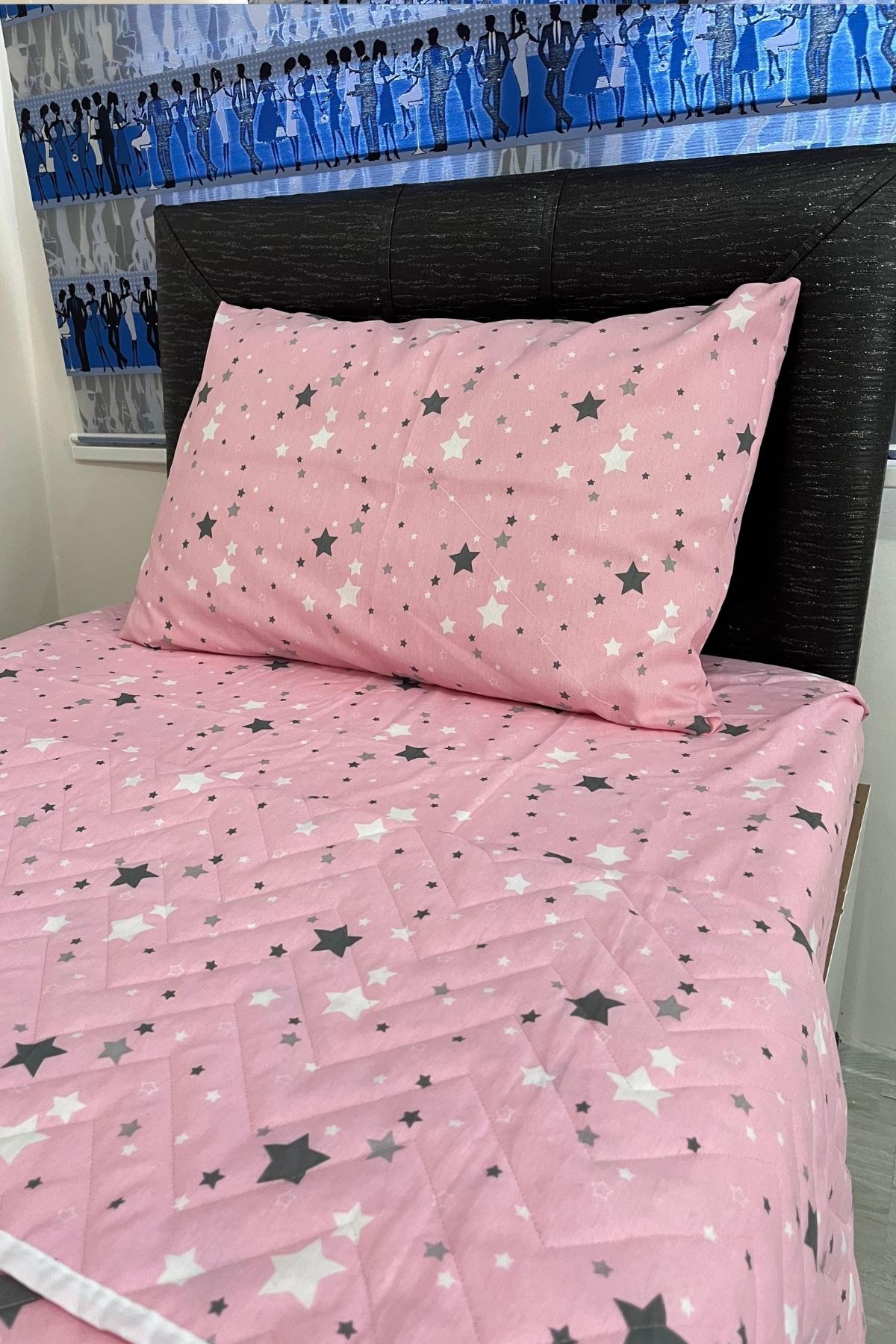 Tek Kişilik Kapitone Çok Amaçlı Pike Yıldız Desen Pembe