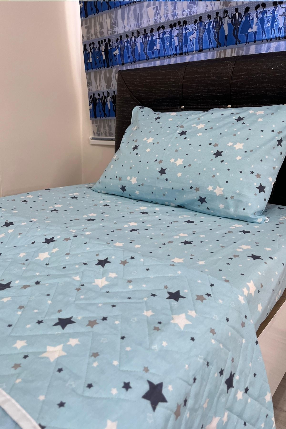 Tek Kişilik Kapitone Çok Amaçlı Pike Yıldız Desen Mavi